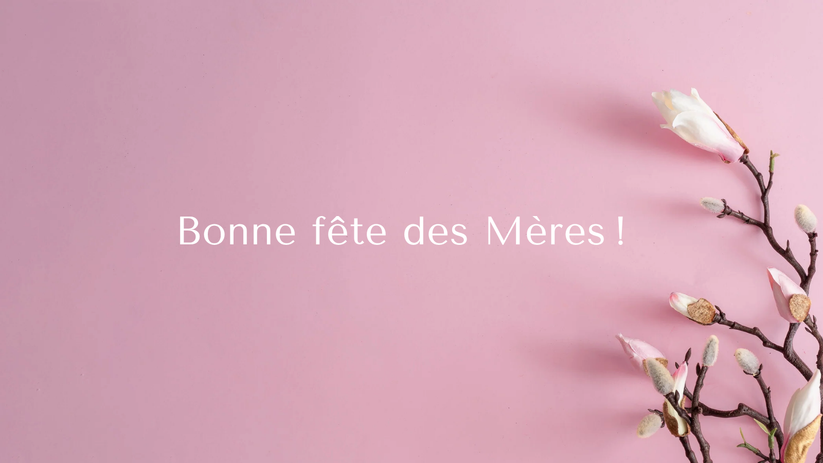 Ecris "Bonne Fête des Mères 2026" en blanc sur un fond rose