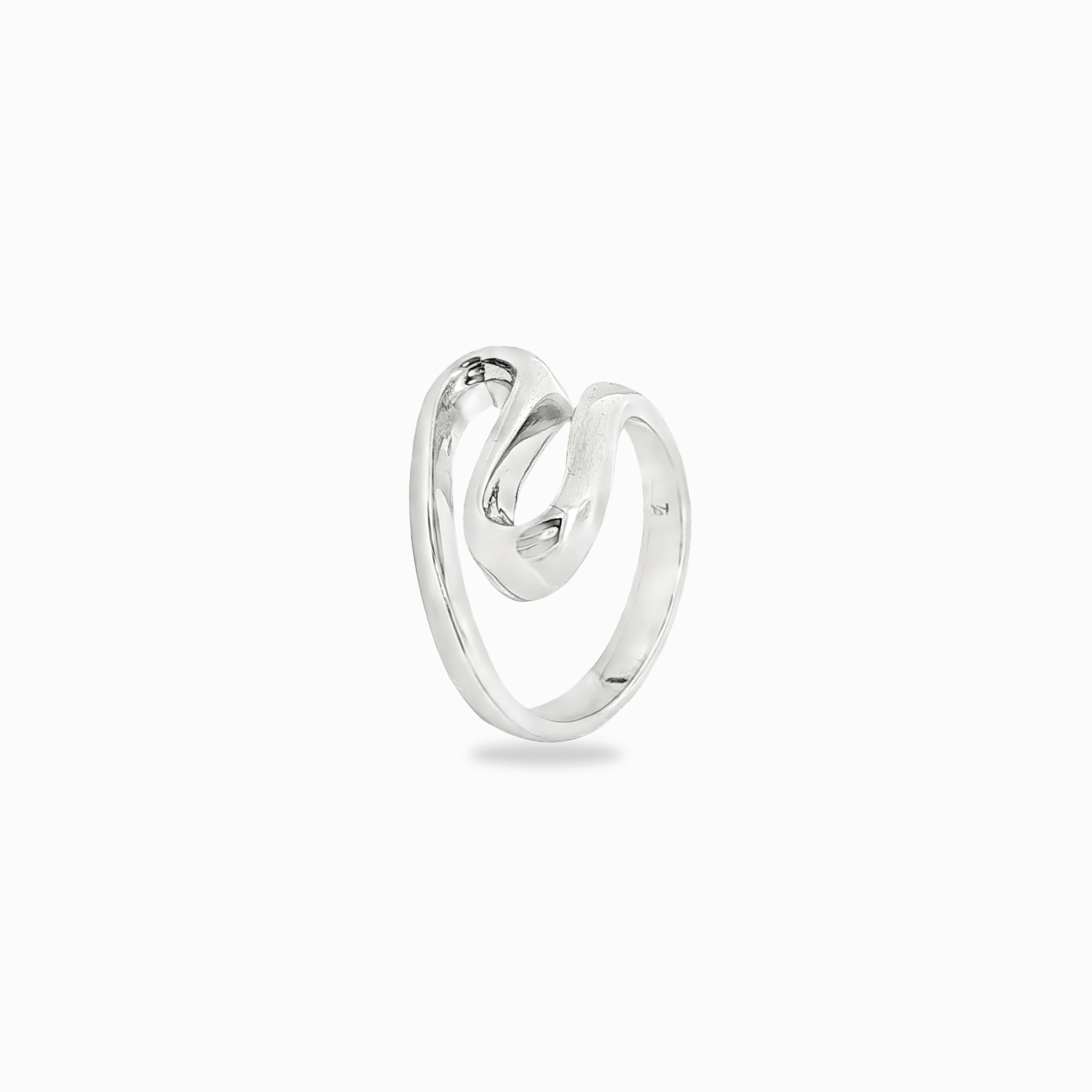 Bague vague en argent massif rhodié