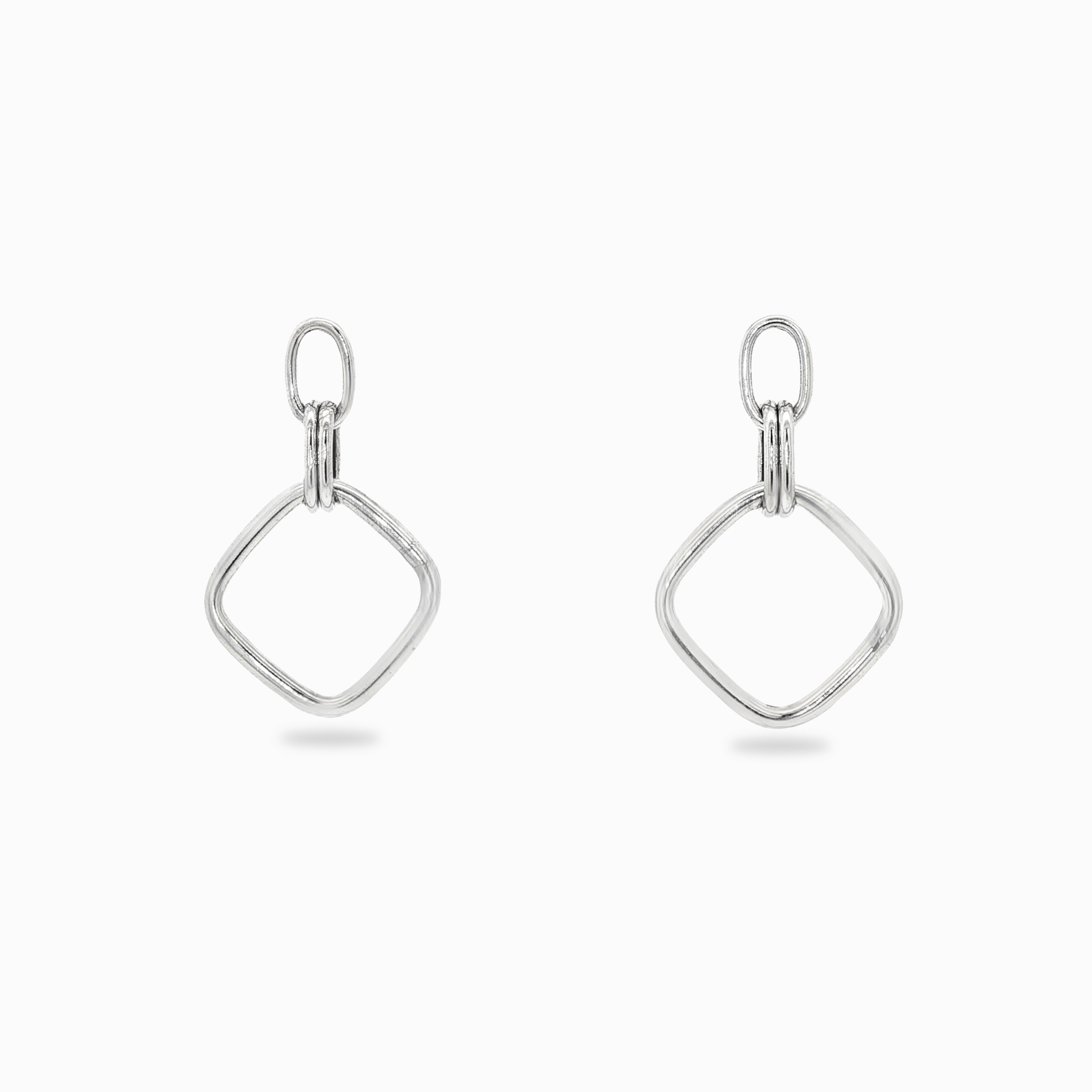 Boucles d'oreilles pendantes argent rhodié losange