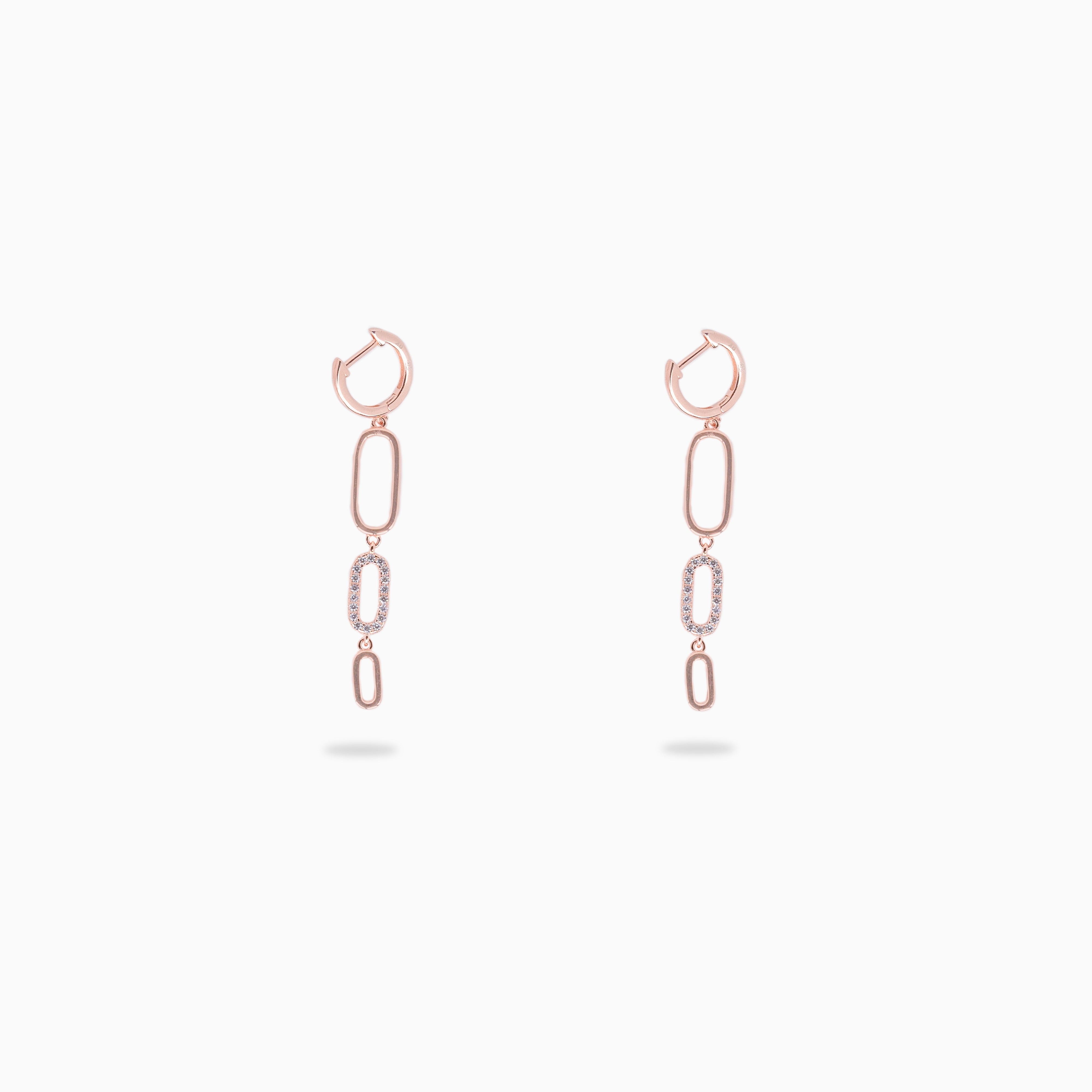 Rose gold color zirconium long dangling earrings