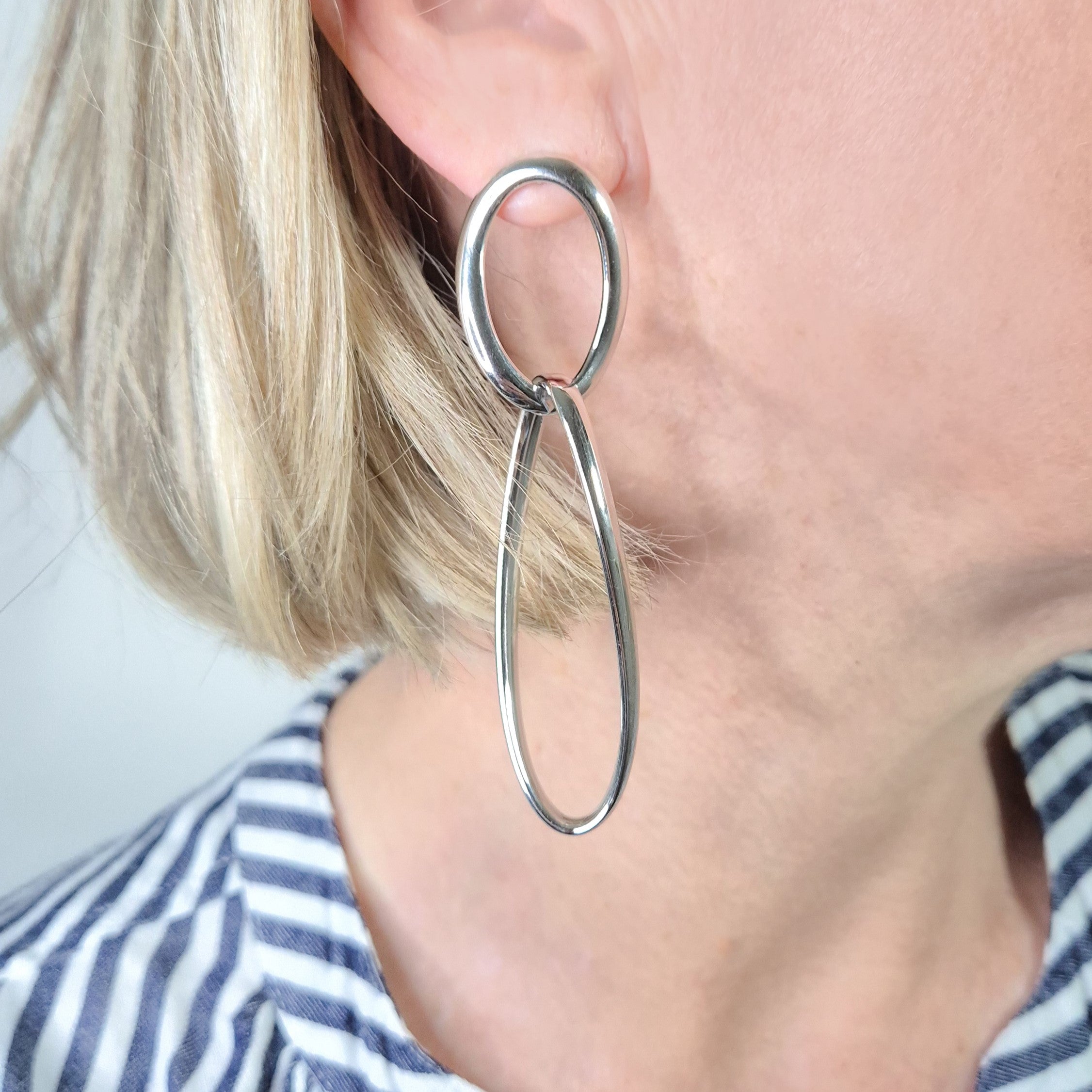 Boucles d'oreilles longues pendantes pour femme en argent massif rhodié