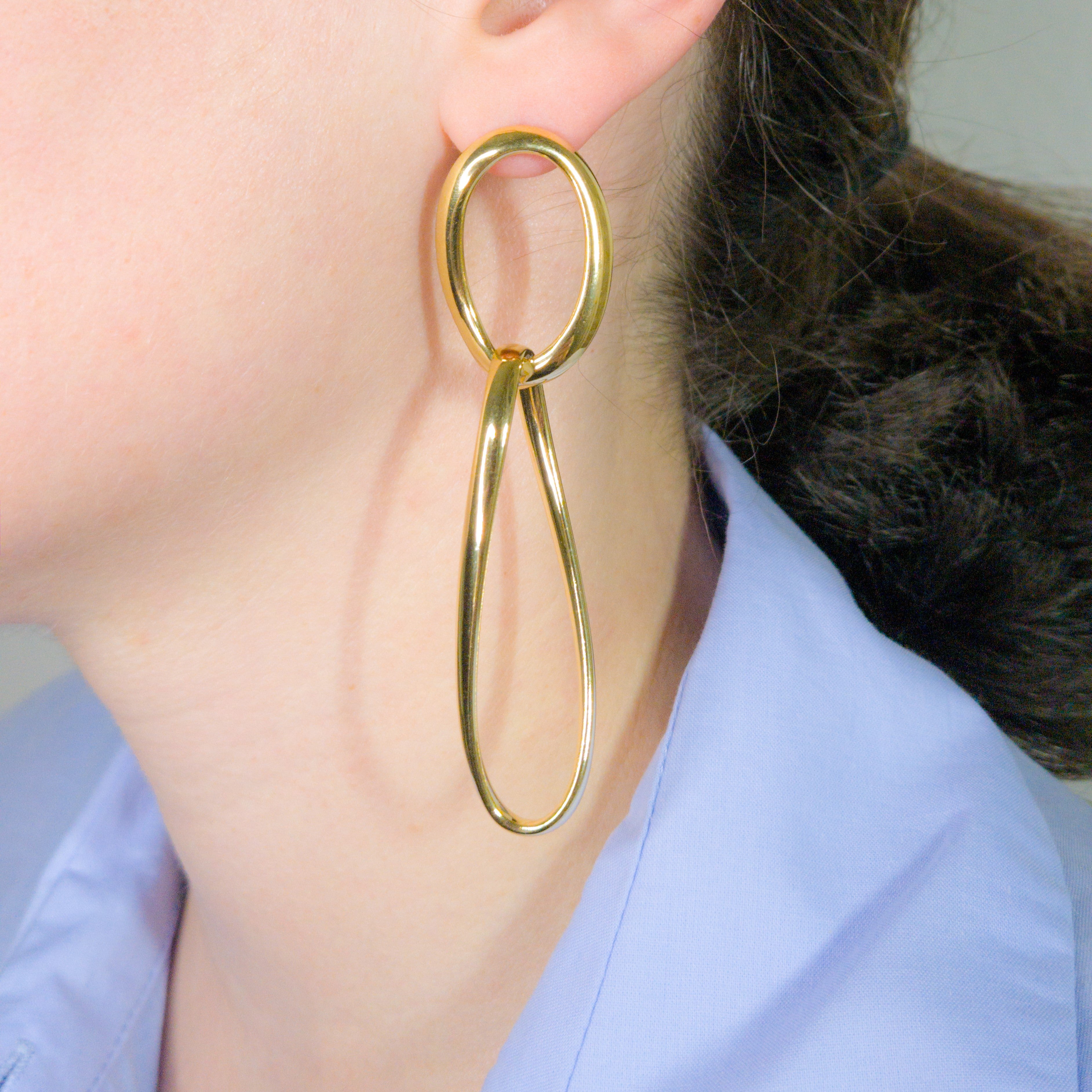 Boucles d'oreilles longues pendantes en argent plaqué or