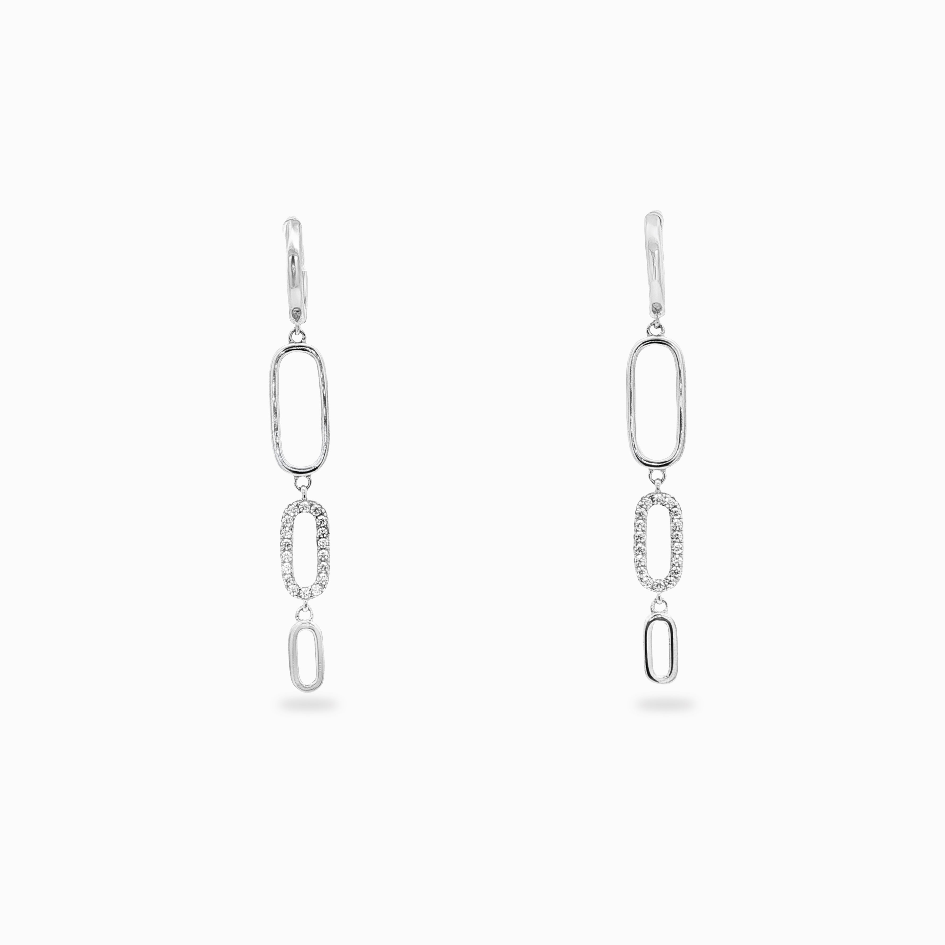 Boucles d'oreilles longues pendantes zirconium couleur argent