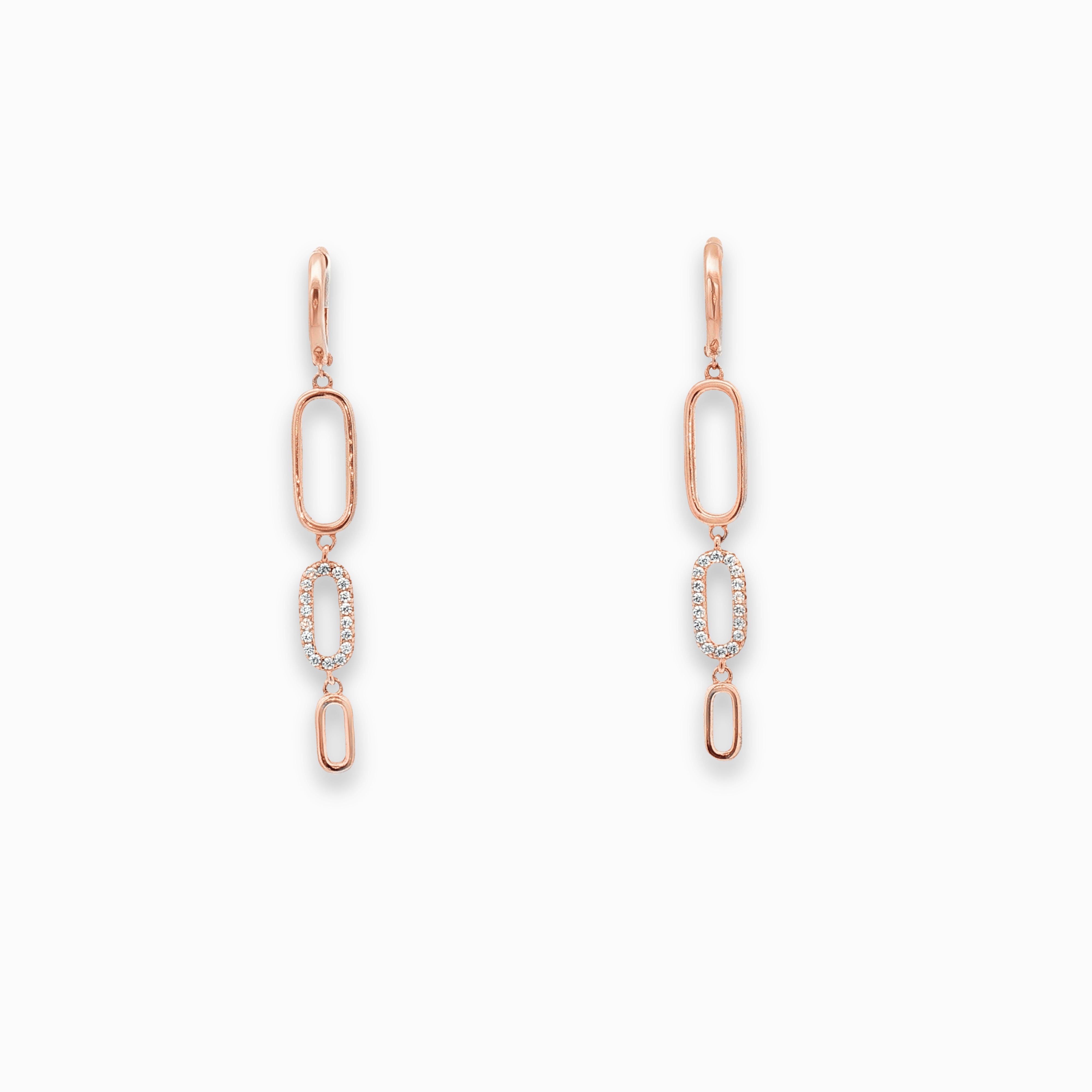 Boucles d'oreilles longues pendantes zirconium couleur or rose