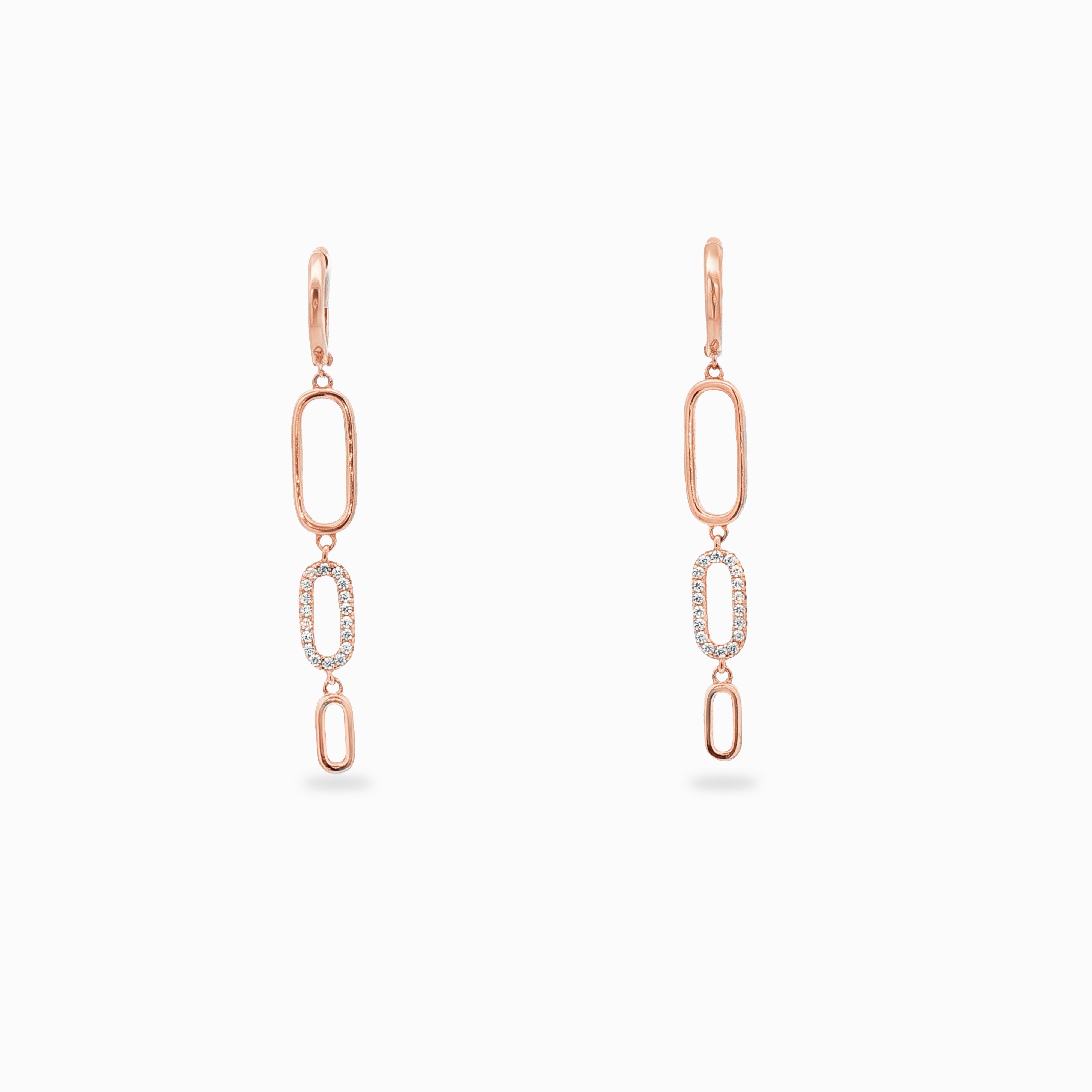 Boucles d'oreilles longues pendantes zirconium couleur or rose