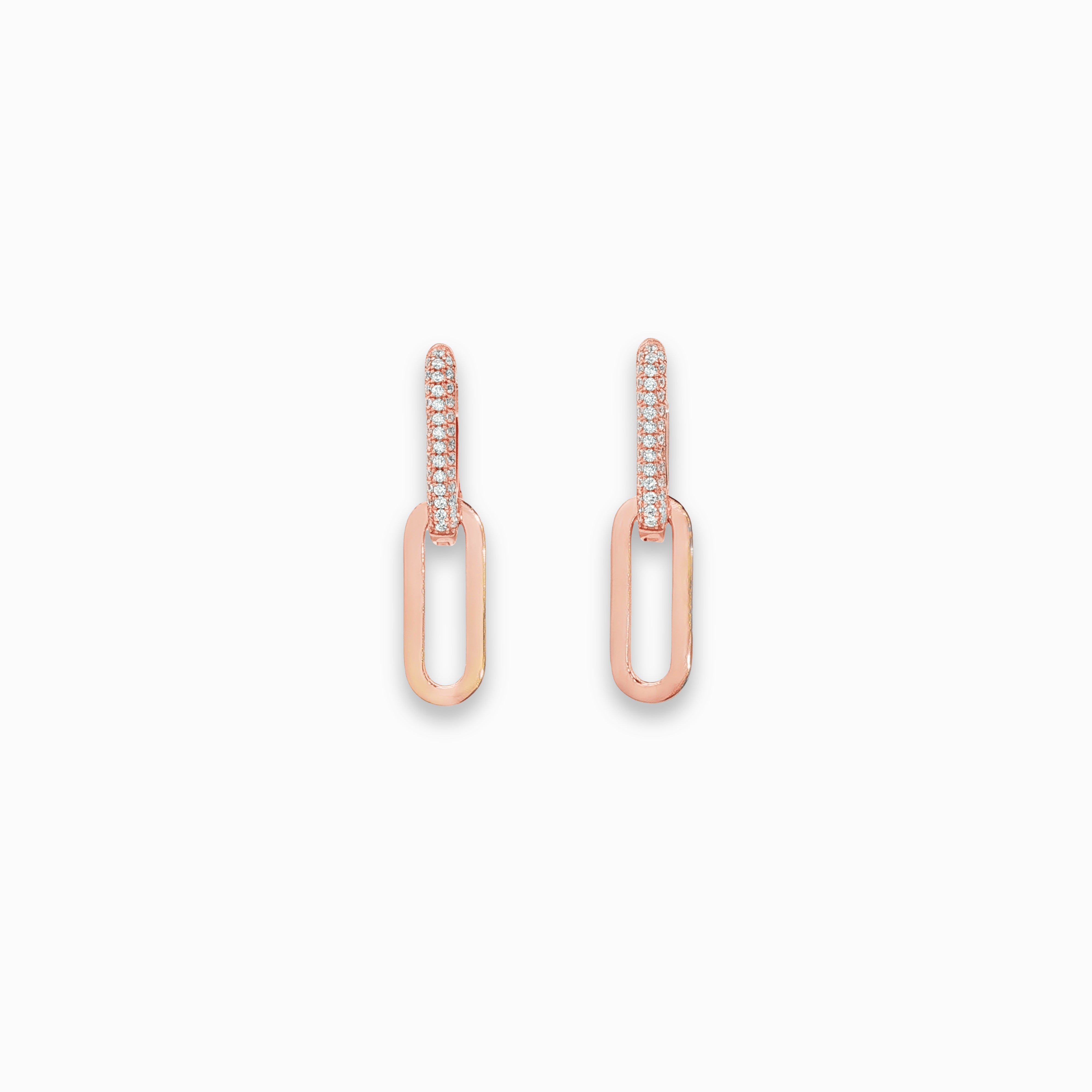 Boucles d'oreilles pendantes zirconium avec un pendant couleur or rose