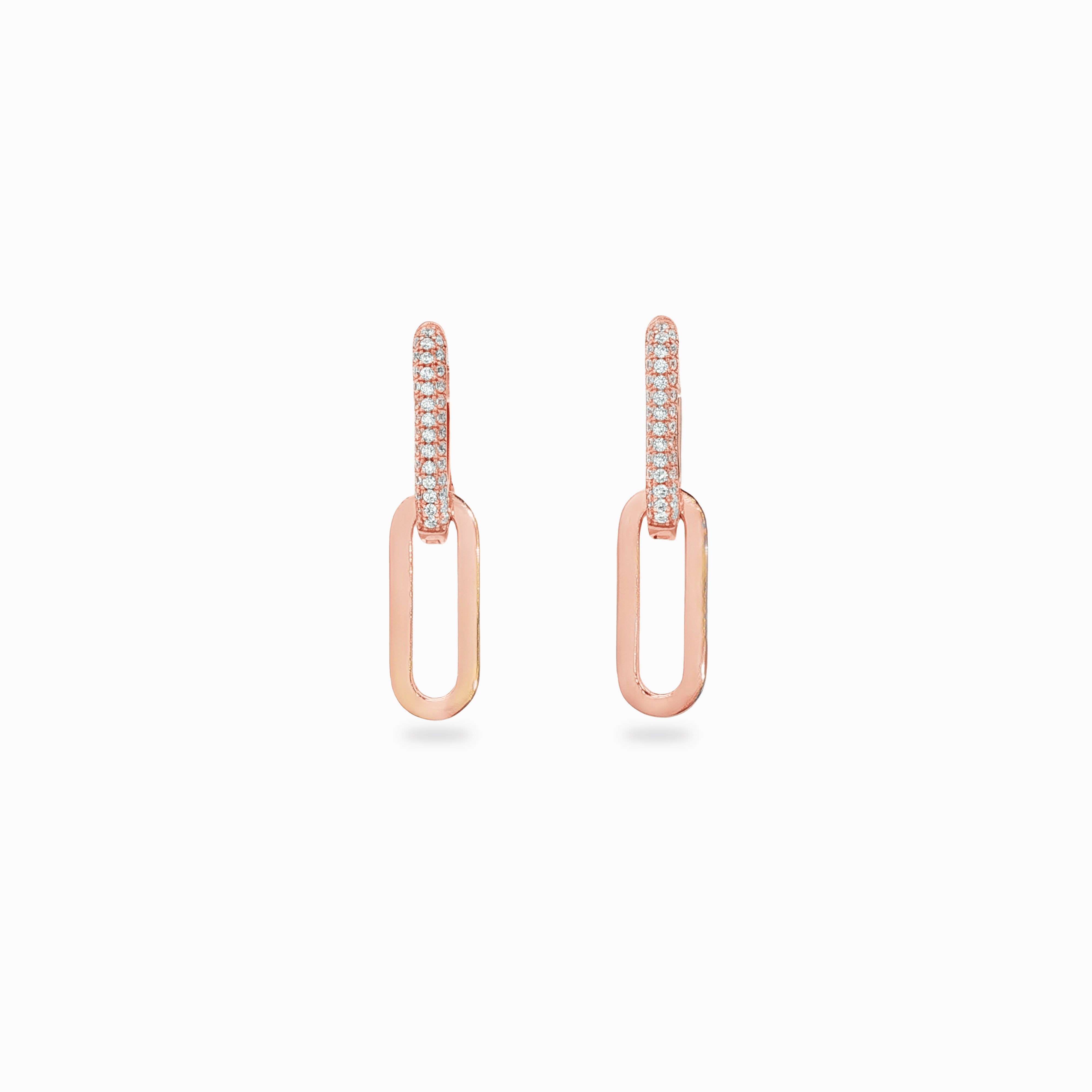 Boucles d'oreilles pendantes zirconium avec un pendant couleur or rose