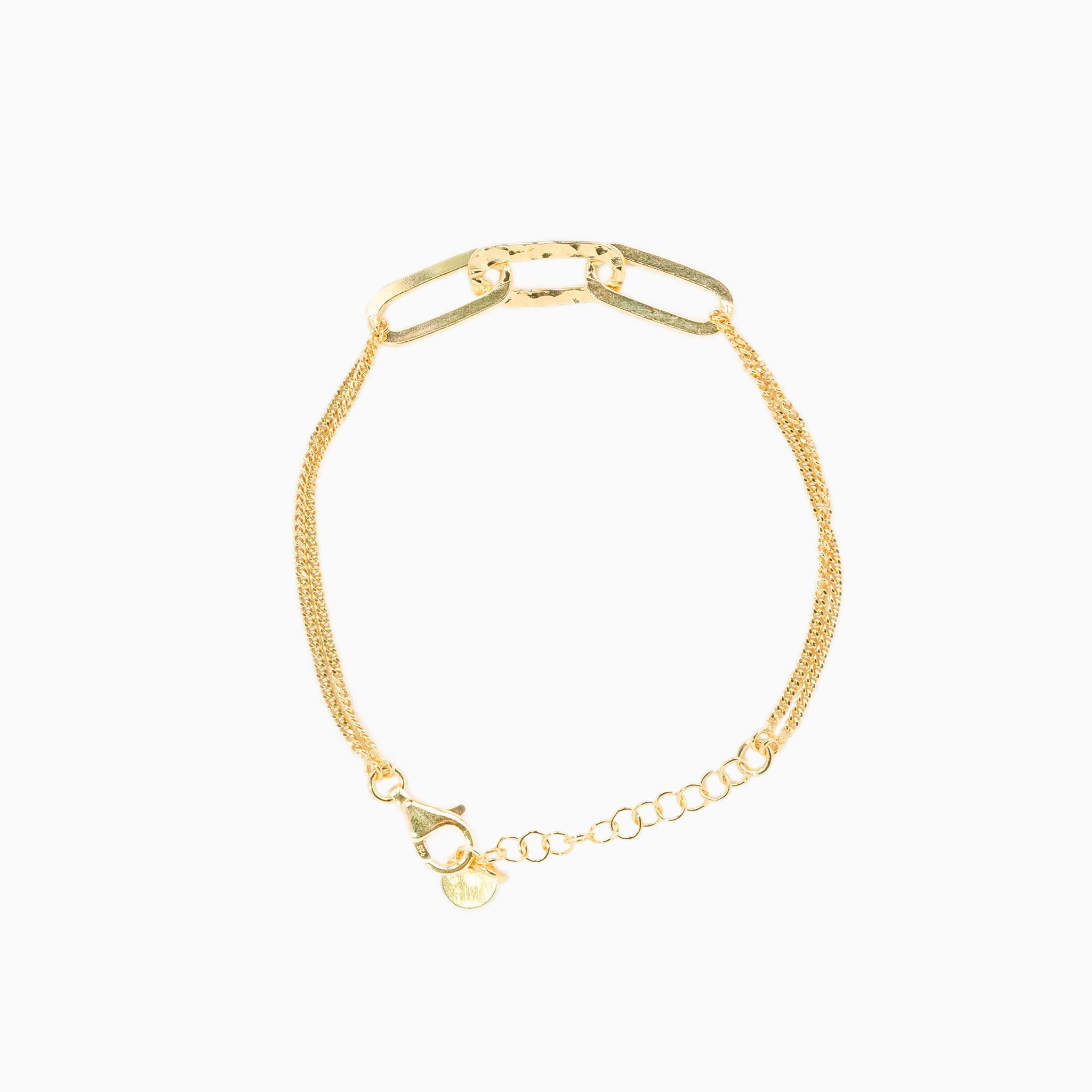 Bracelet maillon en argent plaqué or jaune trois maillons dont un est frappé