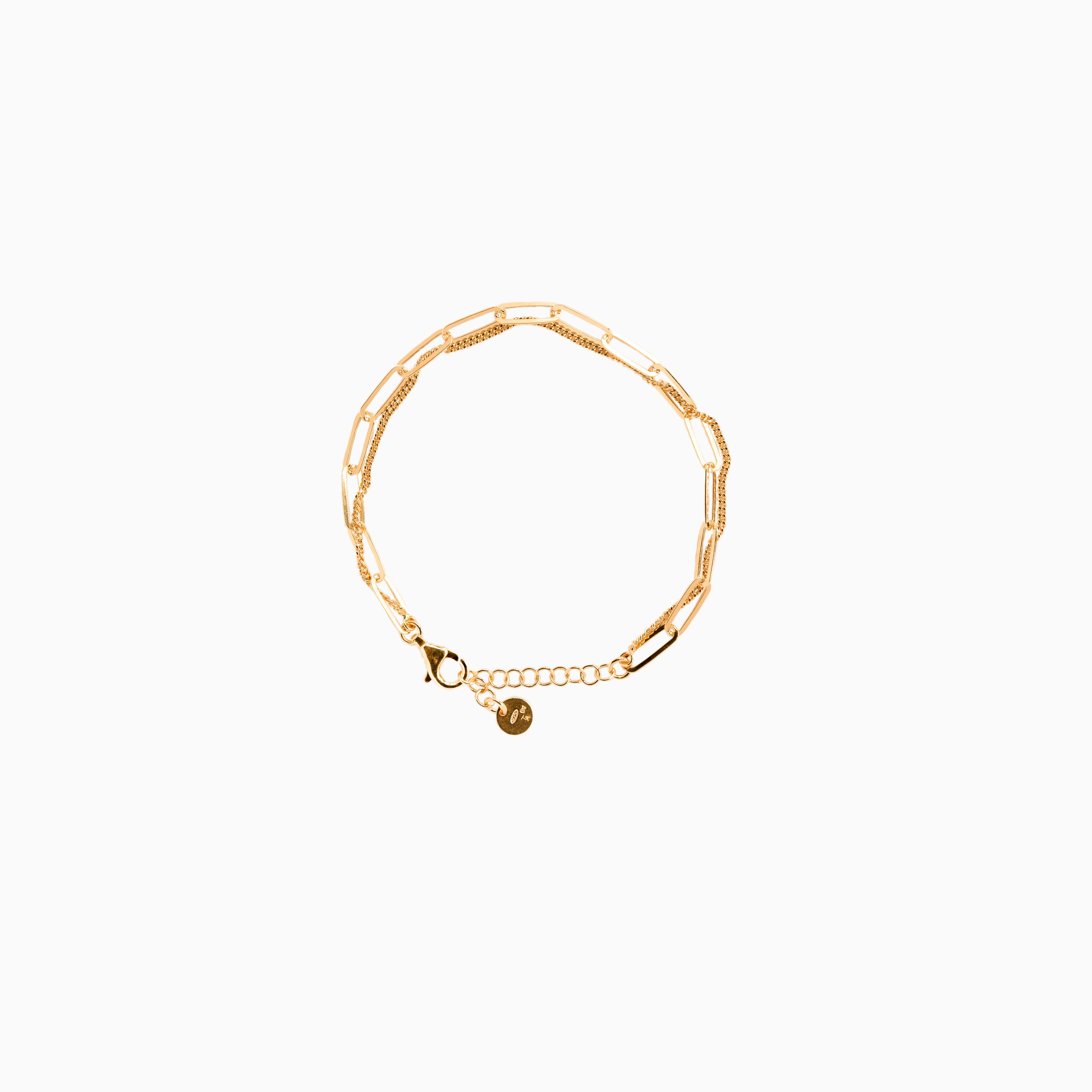 Bracelet deux chaînes en argent couleur or jaune pour femme