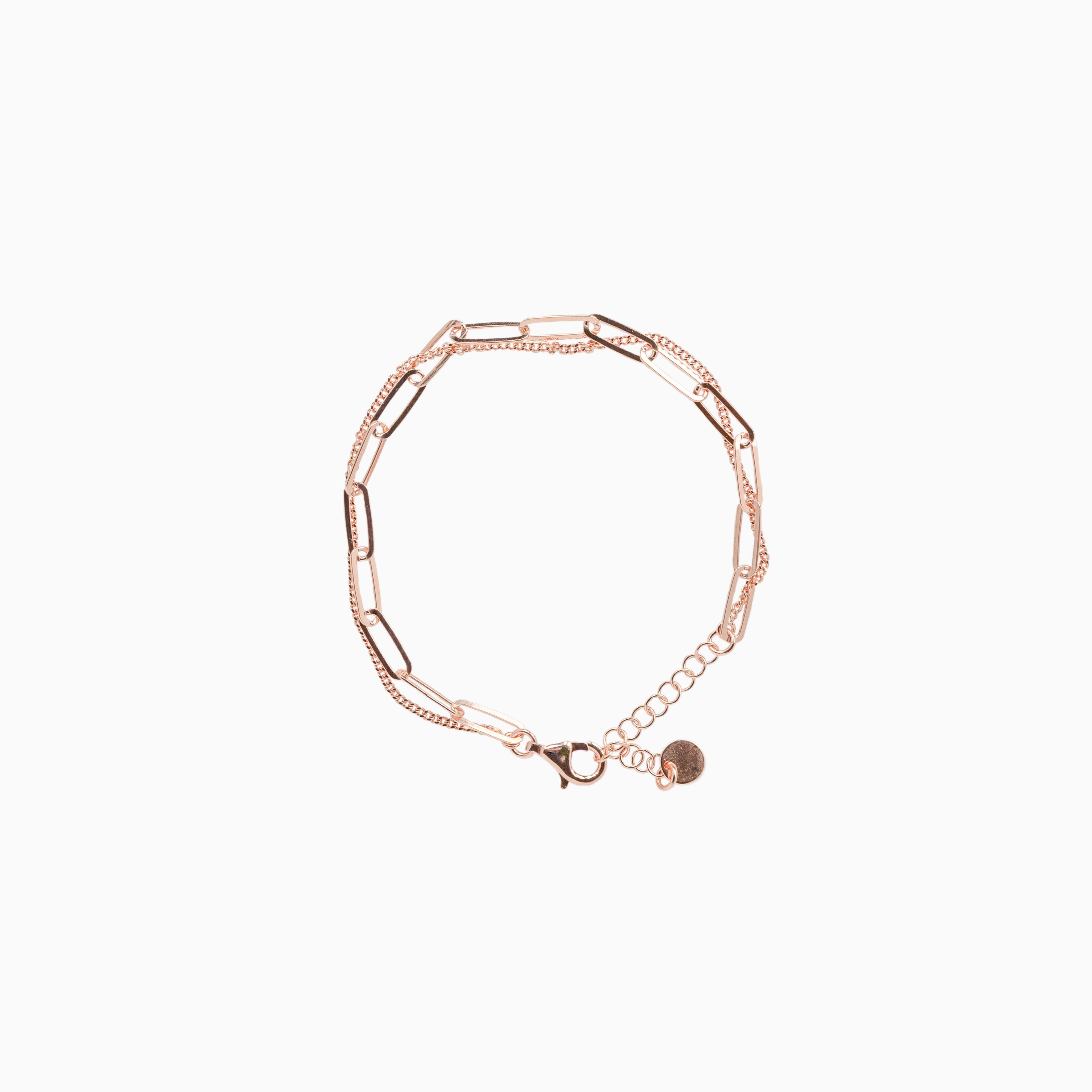 Bracelet chaîne deux rangs argent couleur or rose pour femme