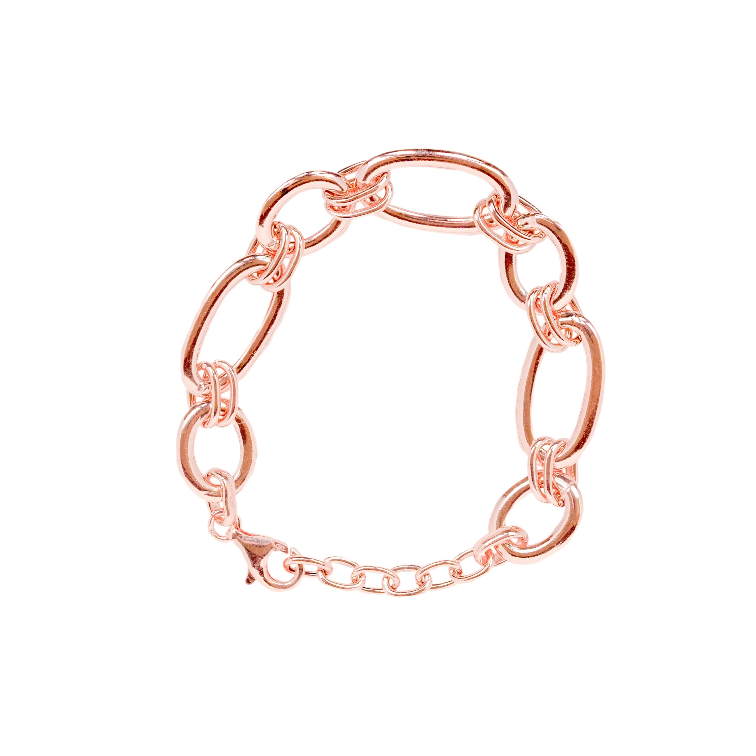 Bracciale in argento placcato oro rosa a maglie larghe per donna
