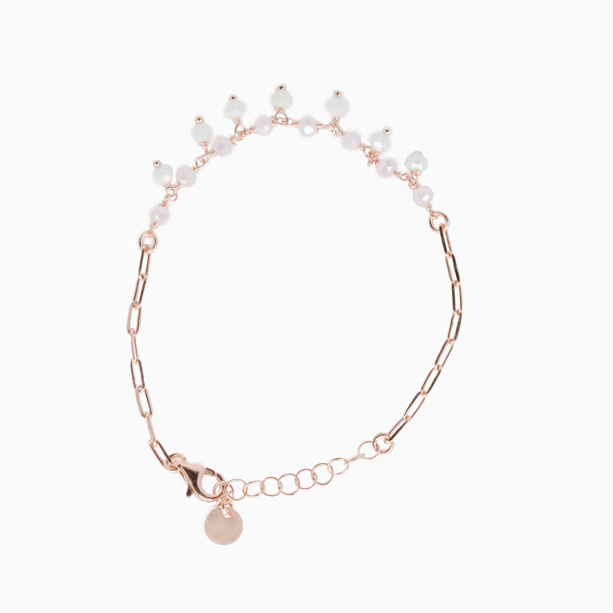 Armband aus rosa und weißem Quarz in 925er Silber in der Farbe Roségold