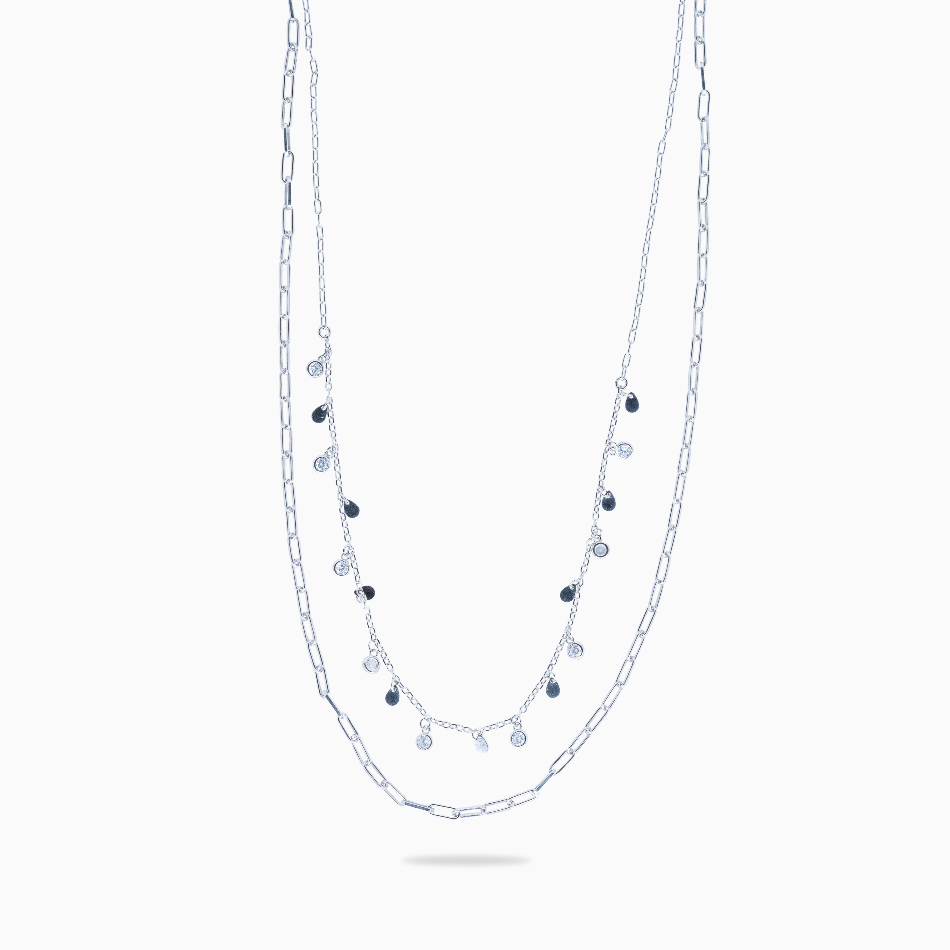 Collier chaînes zirconium en argent rhodié