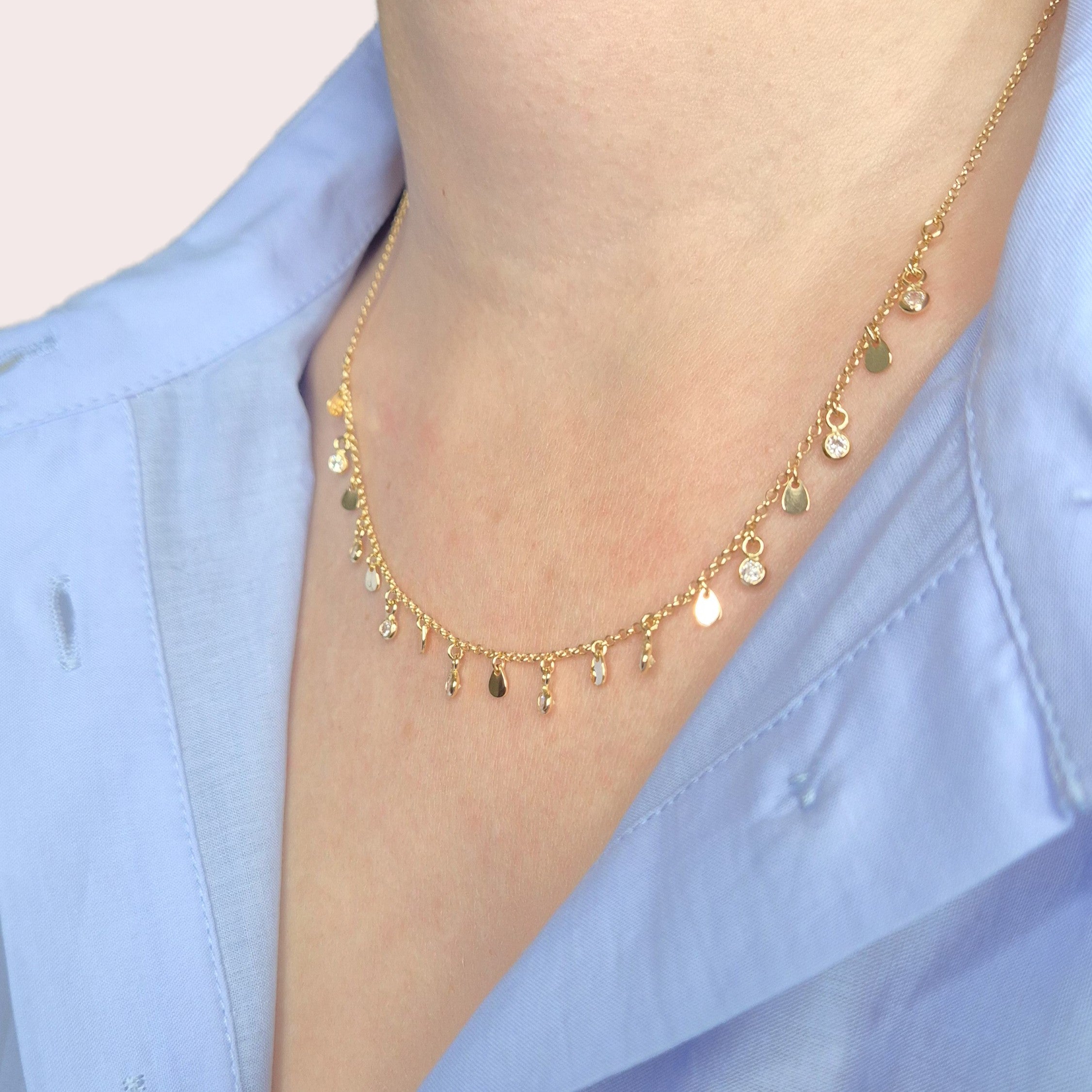 Collier femme en argent massif plaqué or jaune et zirconiums