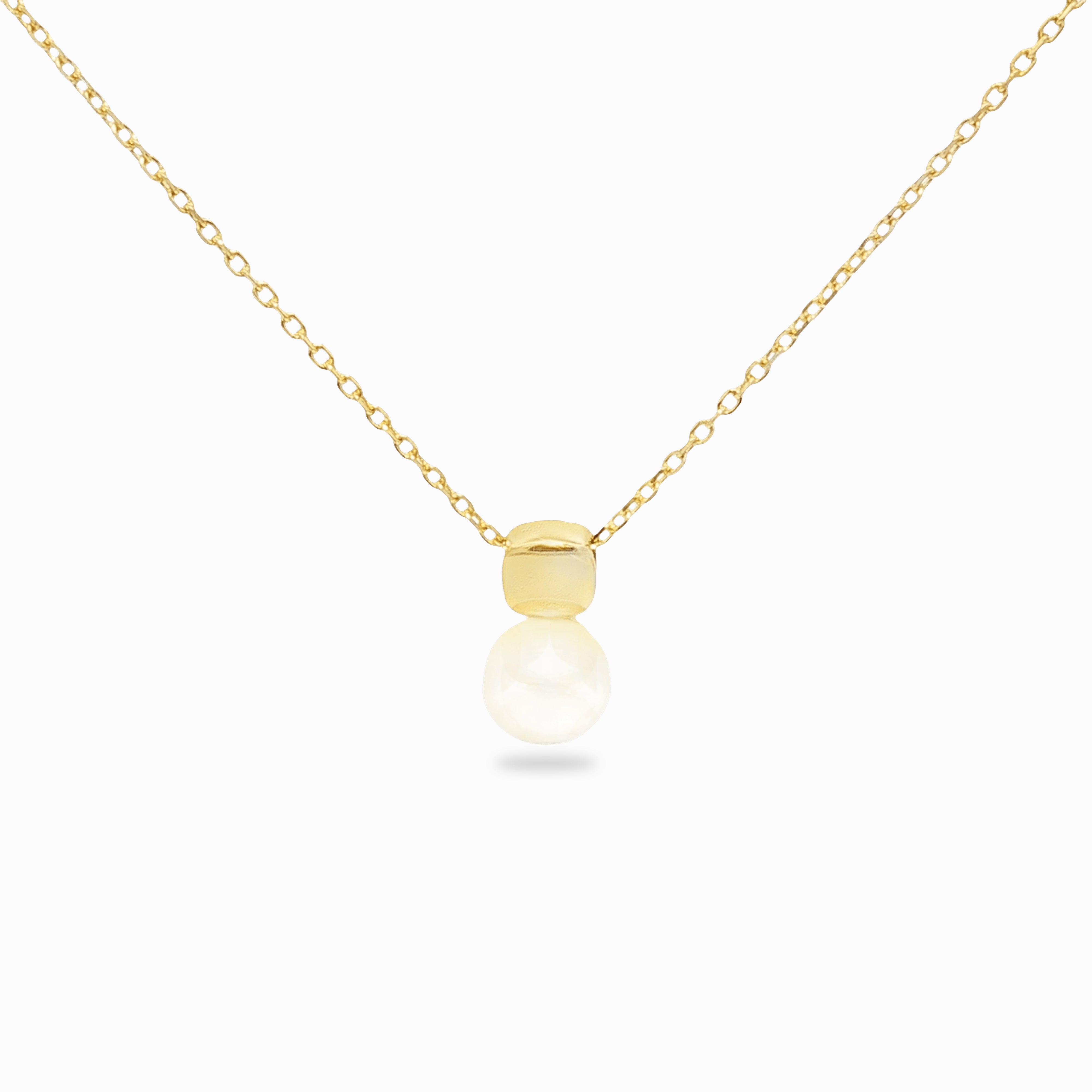 Collier Perla pendentif perle de nacre ronde et cube or jaune fond blanc