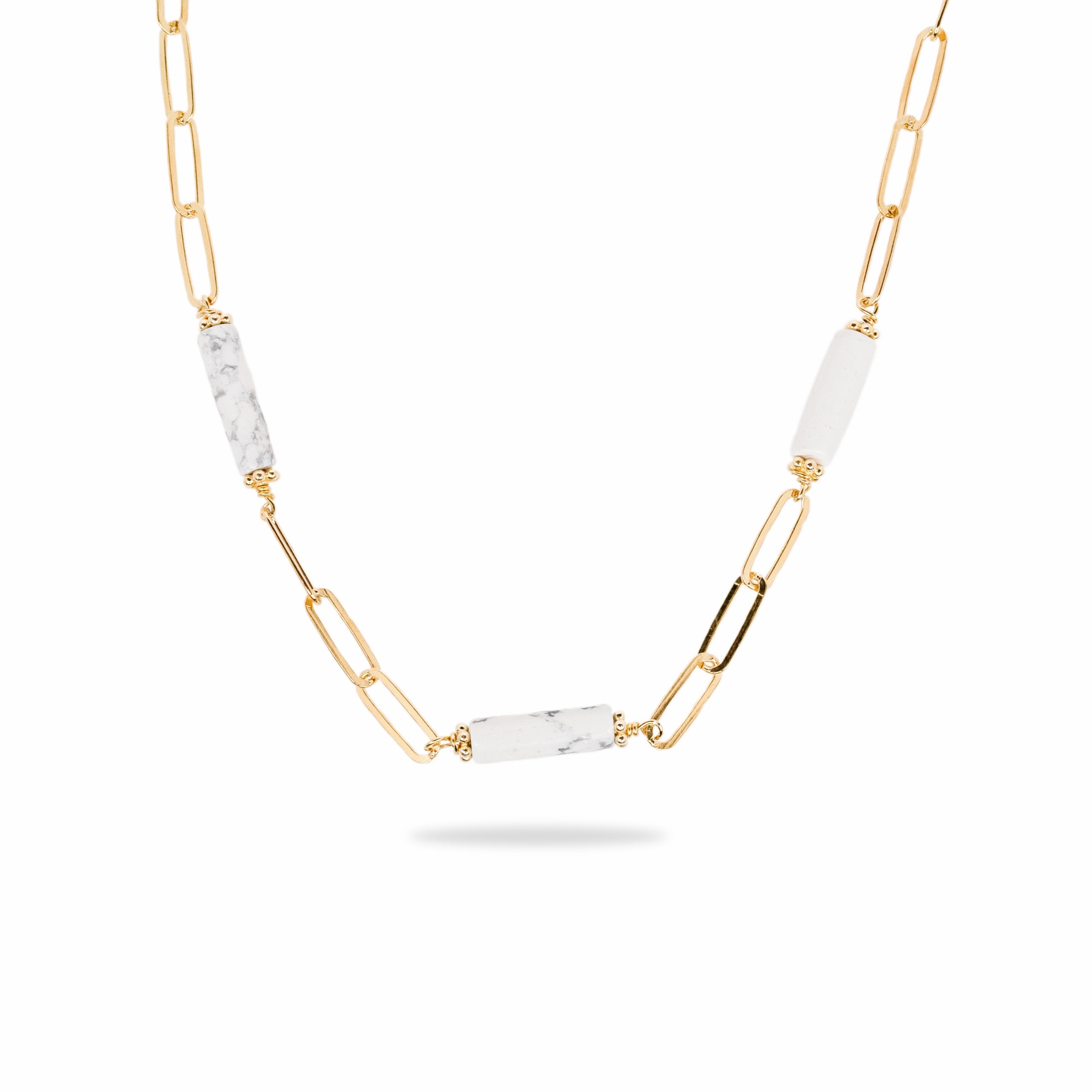 Collier howlite en argent 925 couleur or jaune