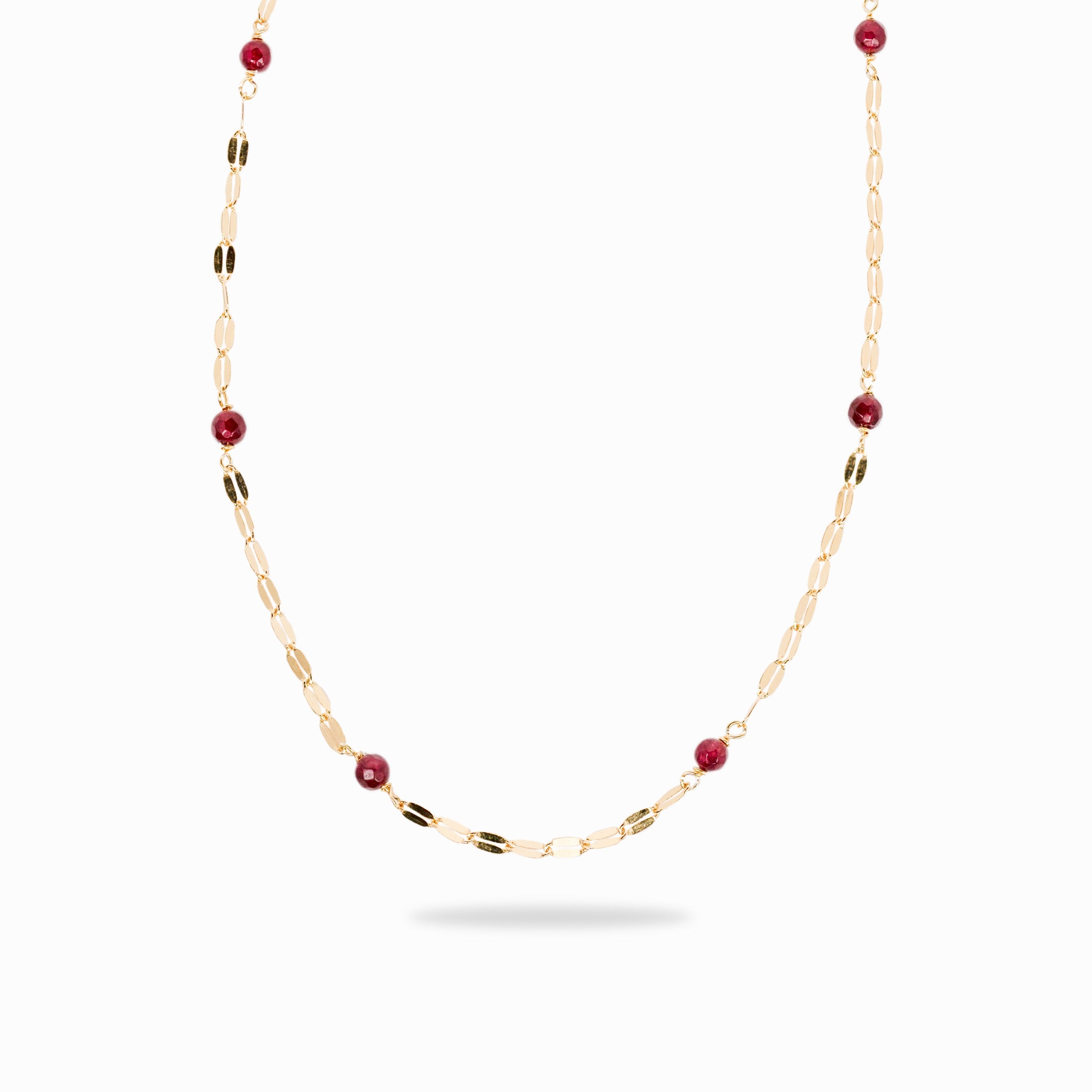 Collier quartz rouge en argent 925 plaqué or jaune et sa chaîne grain de café