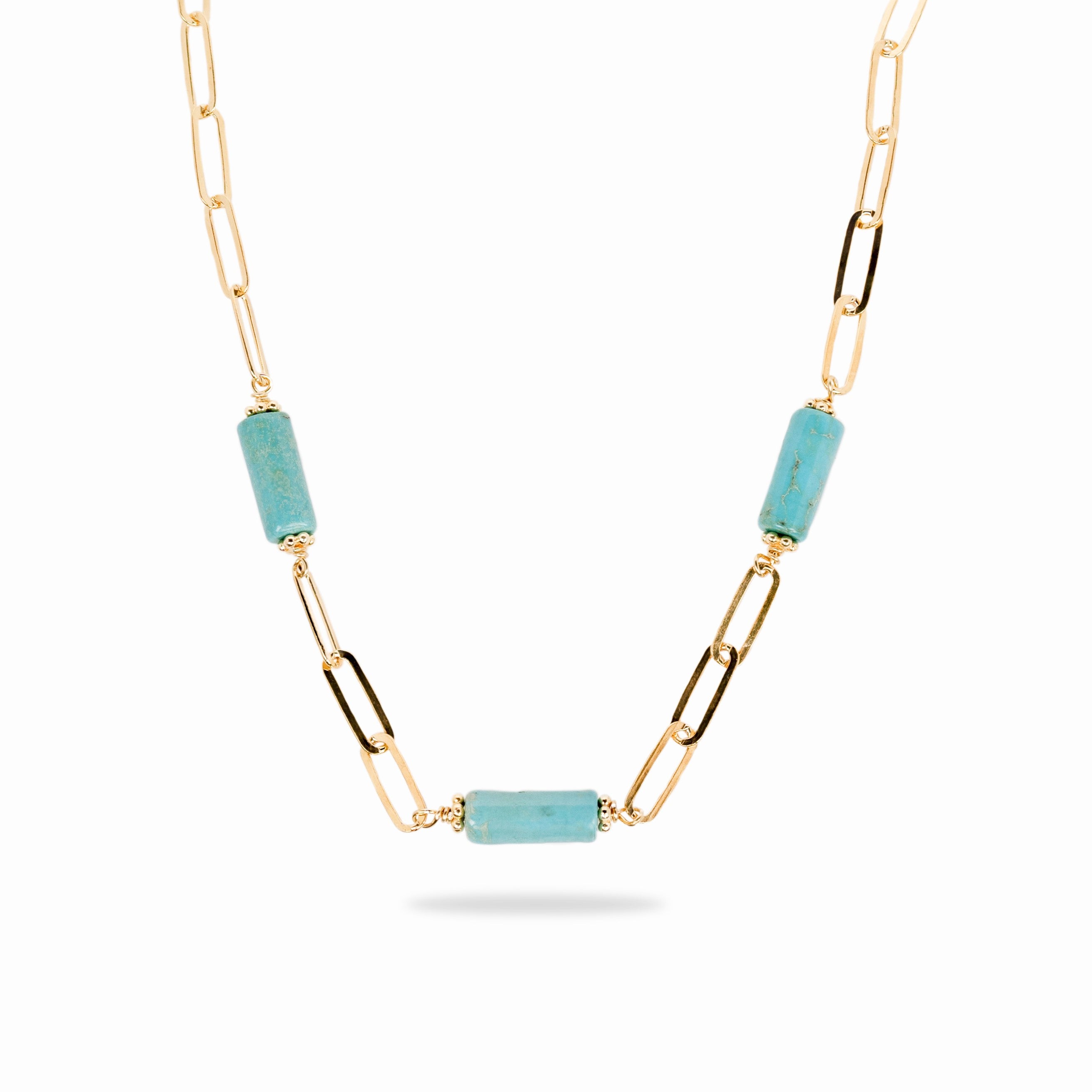 Collana in argento 925 e oro giallo con turchese