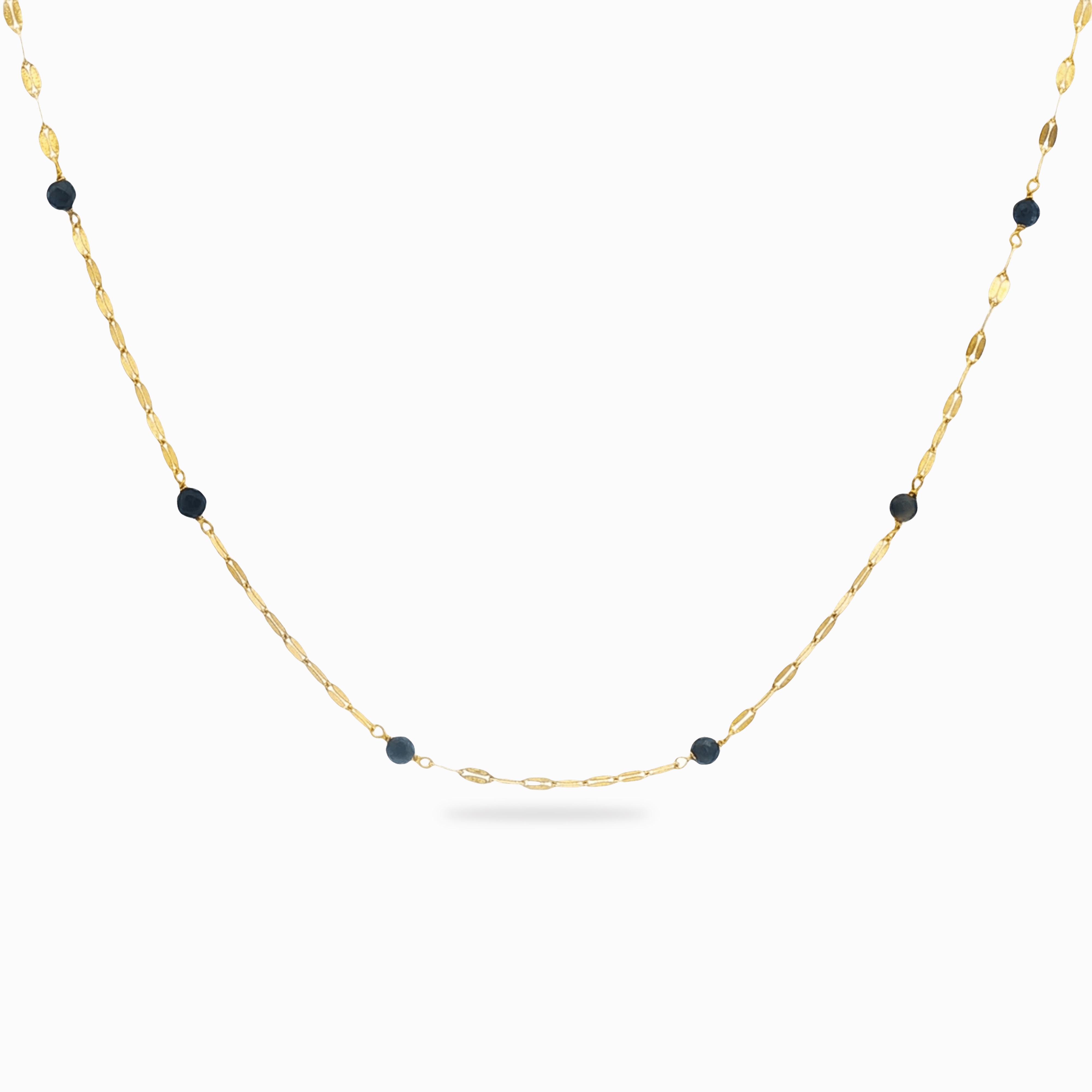 Navy blue quartz pendant necklace in yellow gold-plated silver with coffee bean chain