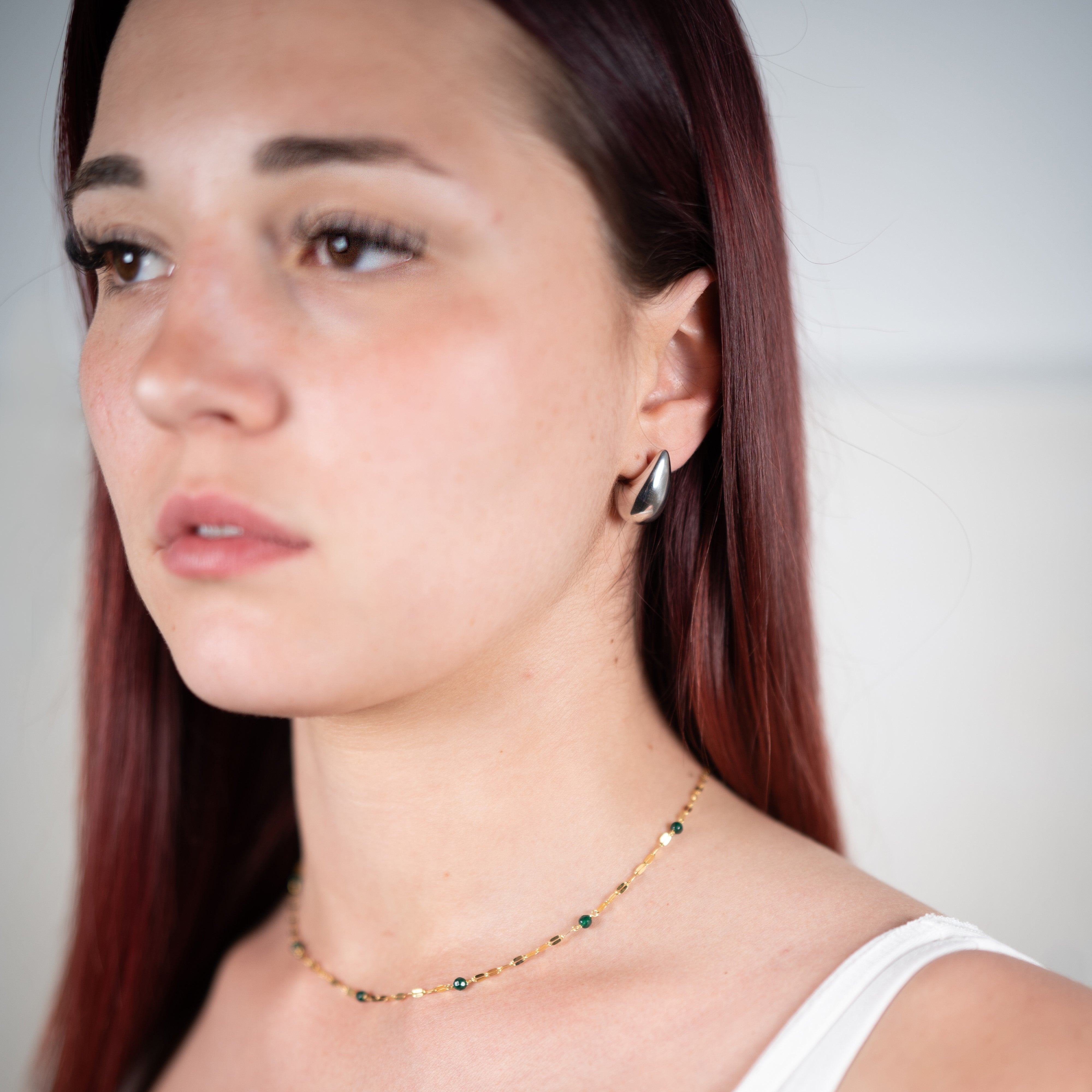 925 silver yellow gold-plated green quartz necklace and coffee bean chain with drop earrings