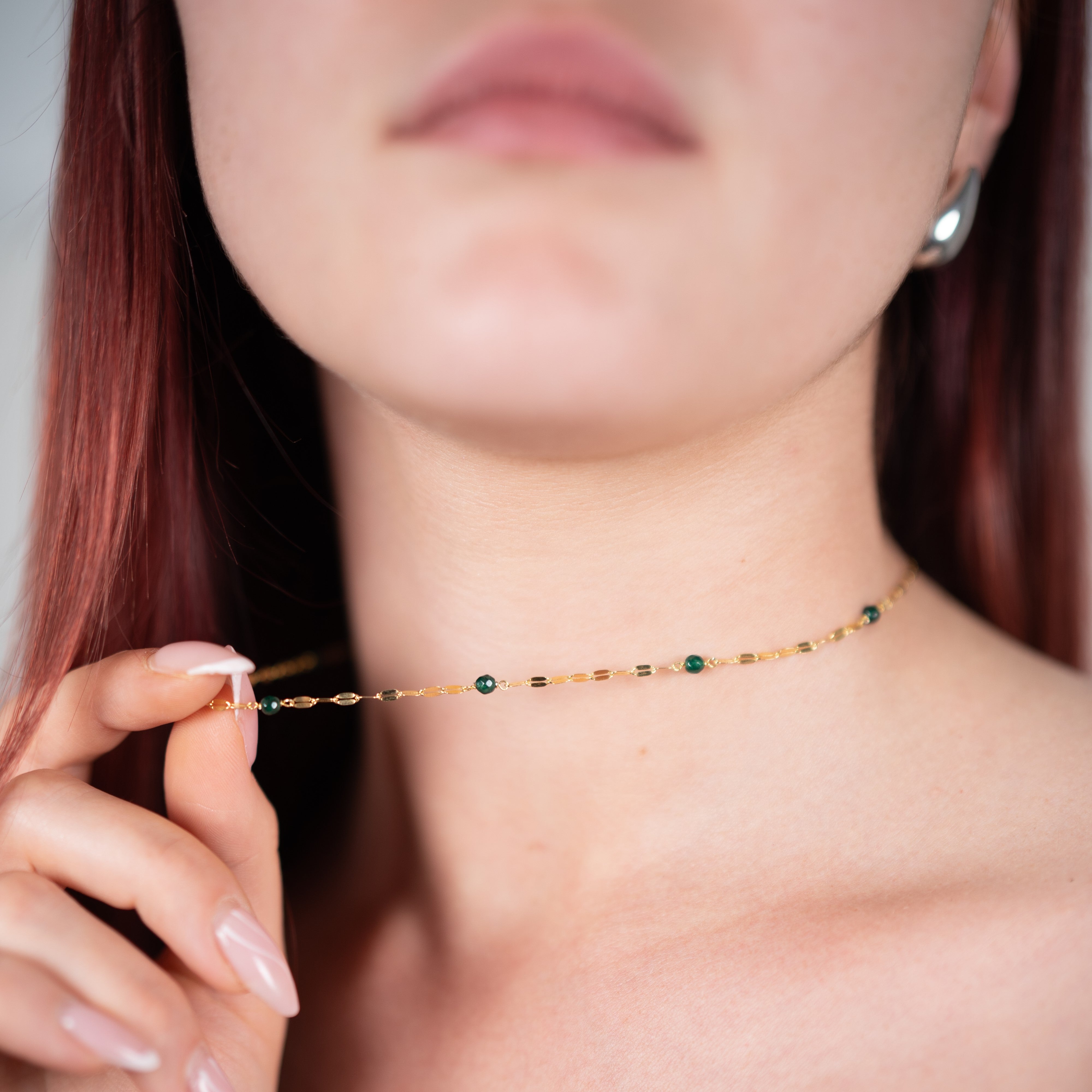 925 silver yellow gold-plated green quartz necklace with coffee bean chain