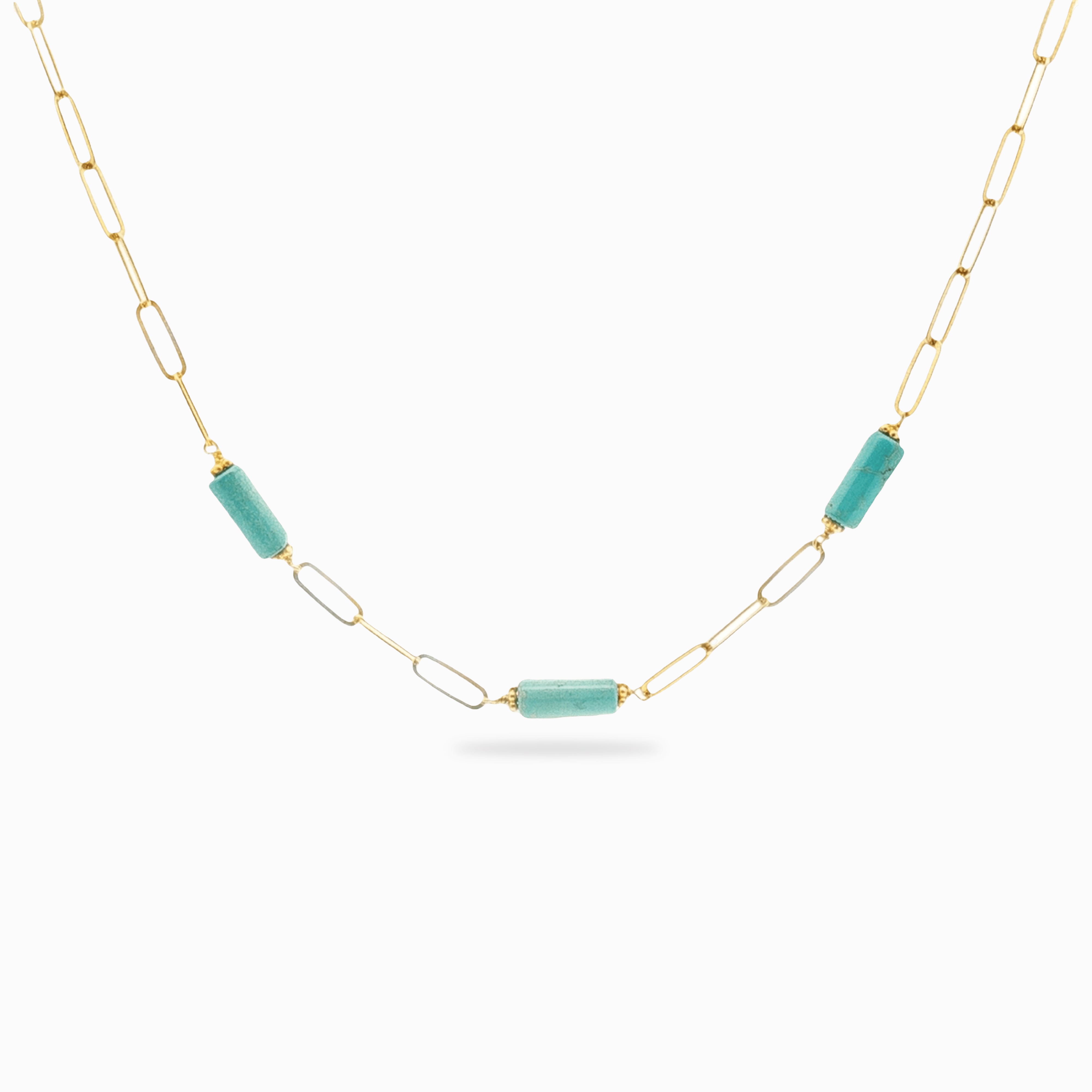 Collier turquoise en argent 925 couleur or jaune
