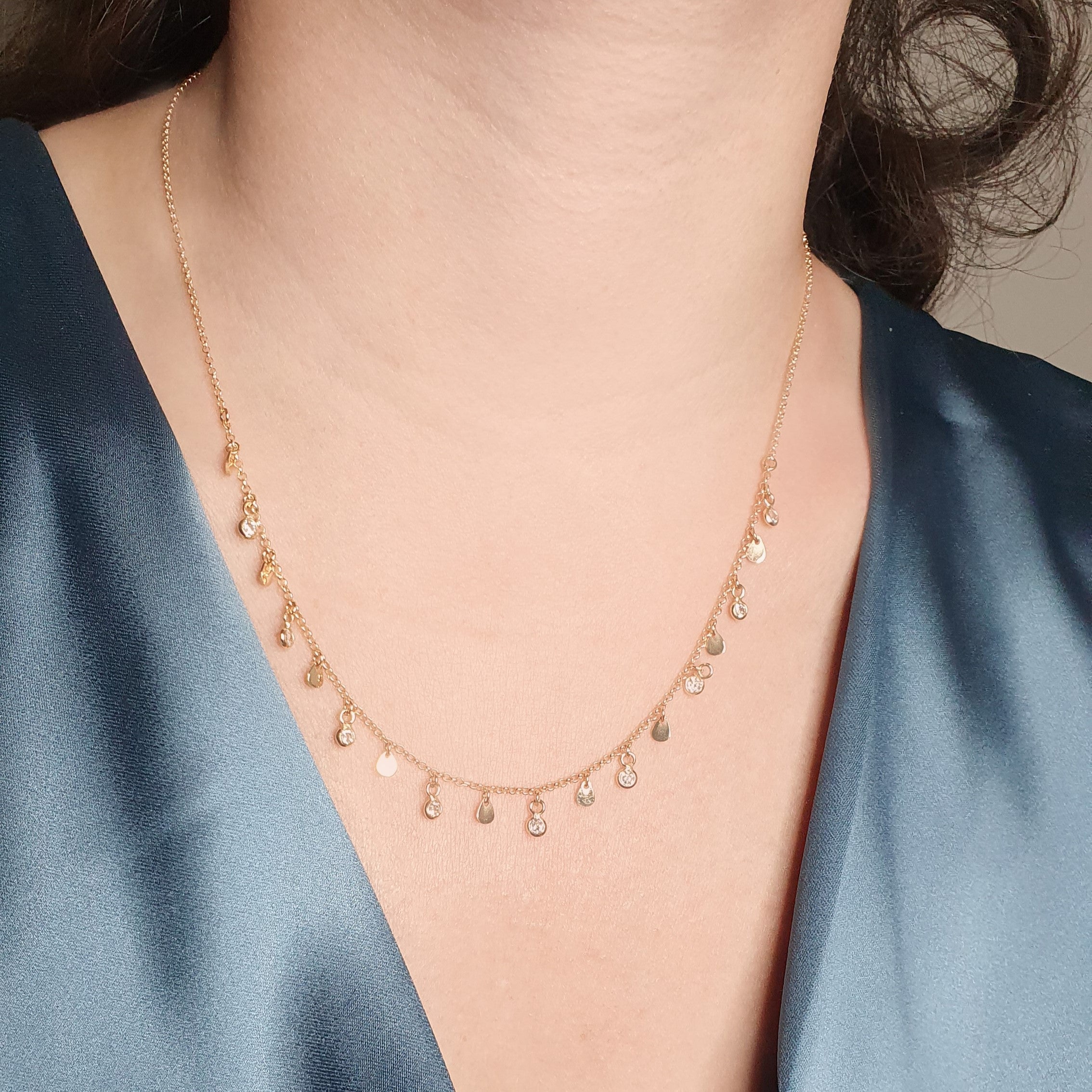 Yellow gold-plated silver and zirconium necklace for women