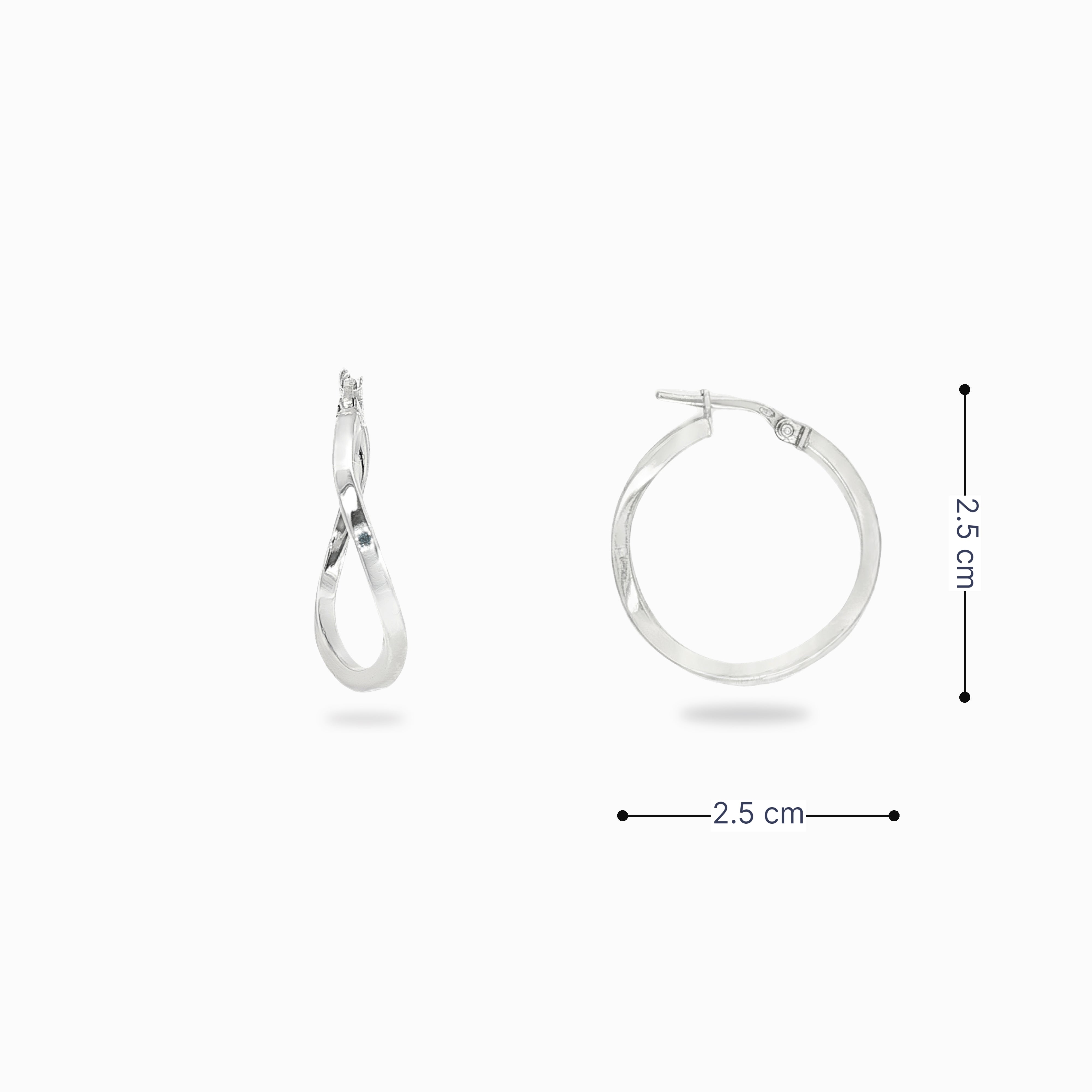 Créoles en argent massif vue de profil avec dimensions