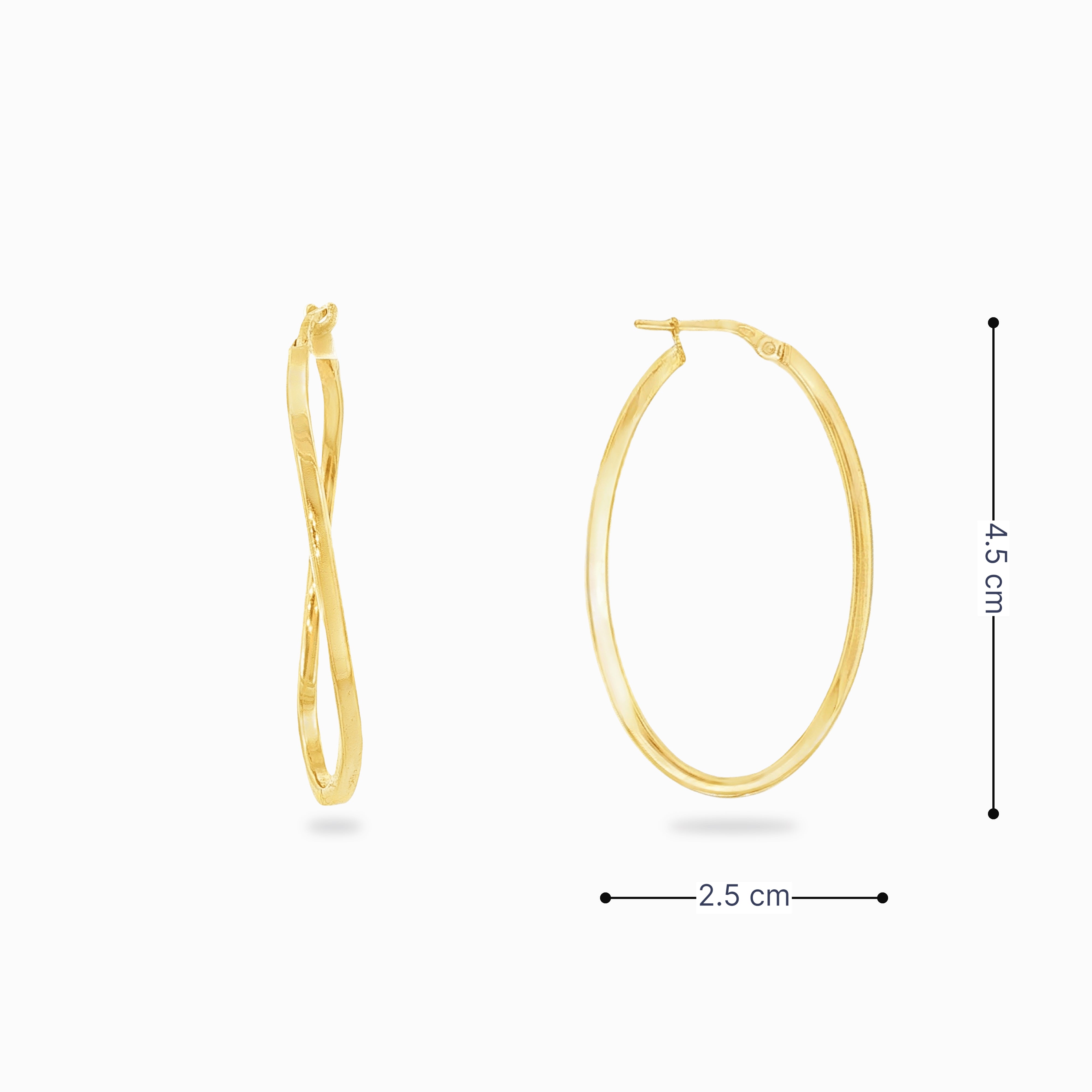 Créole ovale argent couleur or jaune avec ses dimensions