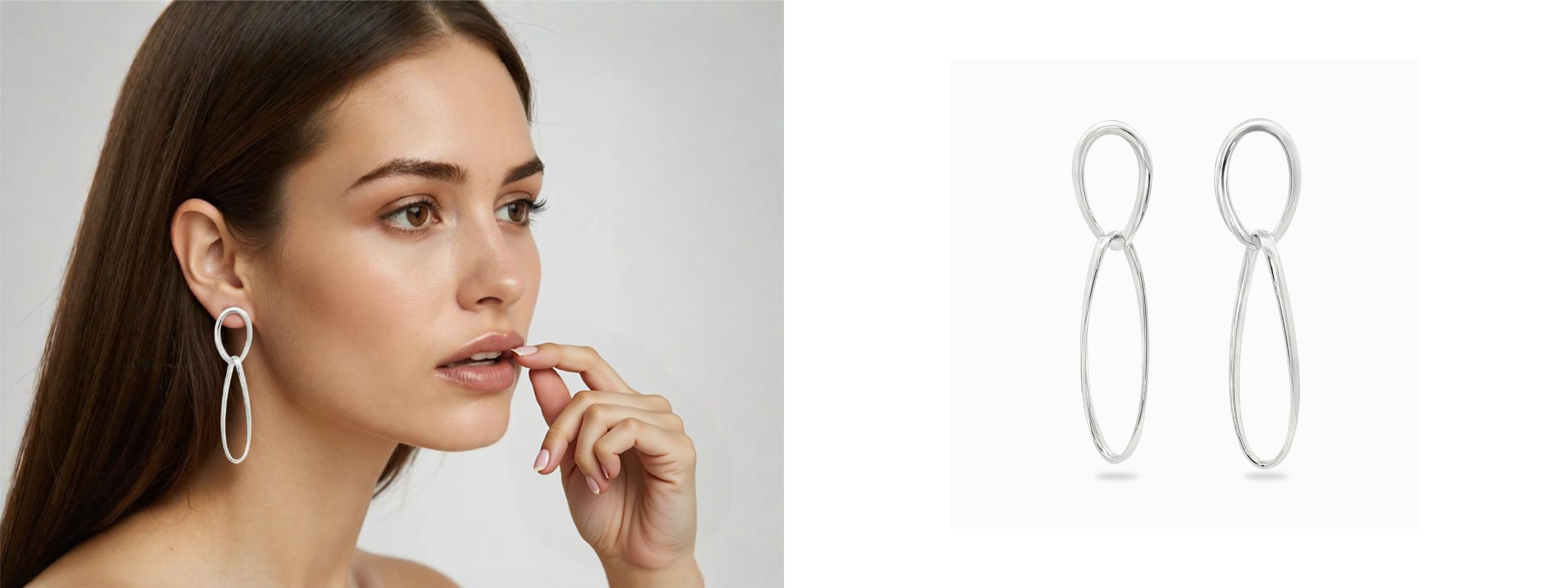 Découvrez les bijoux Lady Taty avec un mannequin qui porte des boucles d'oreilles