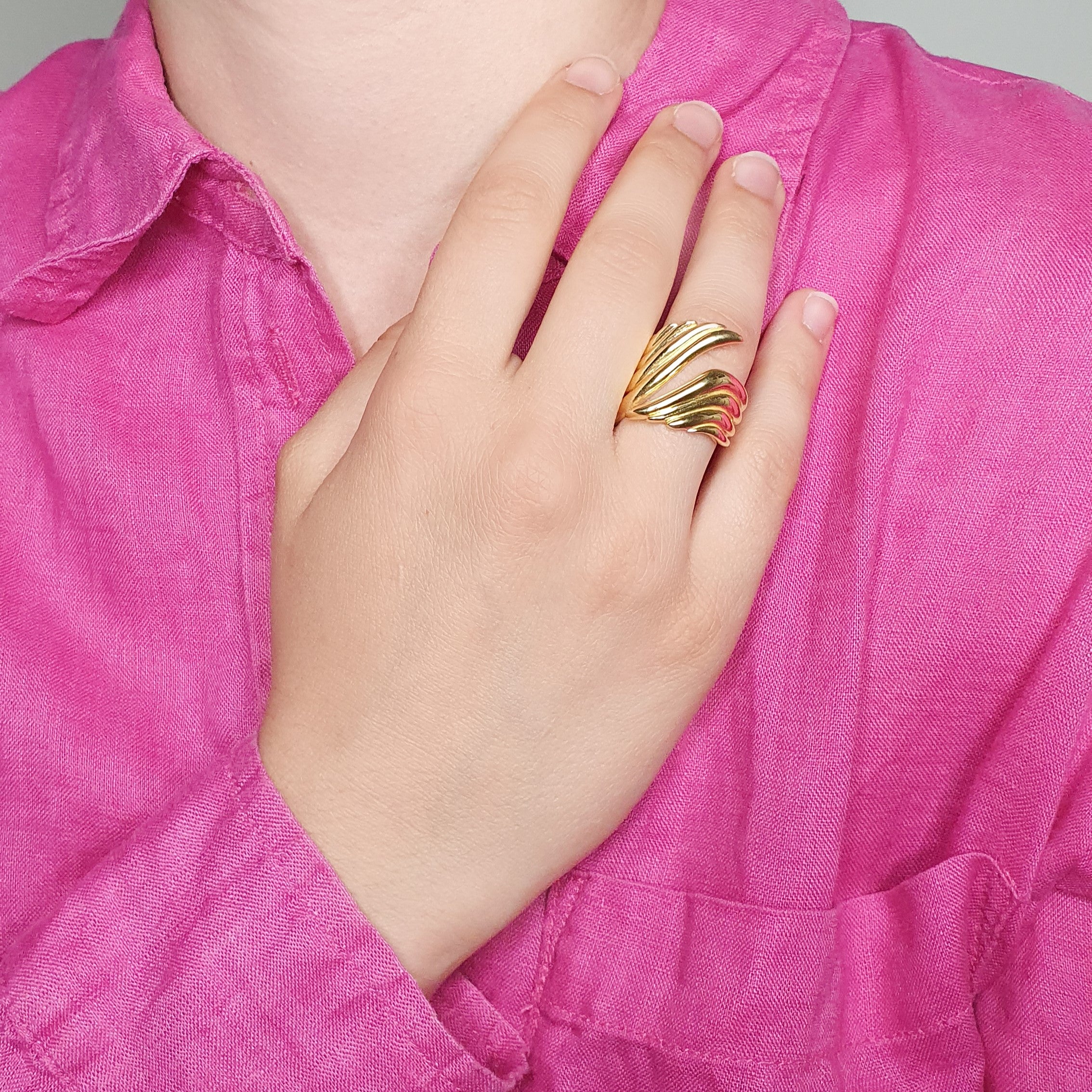 Bague aile d'ange en argent plaqué or jaune pour femme
