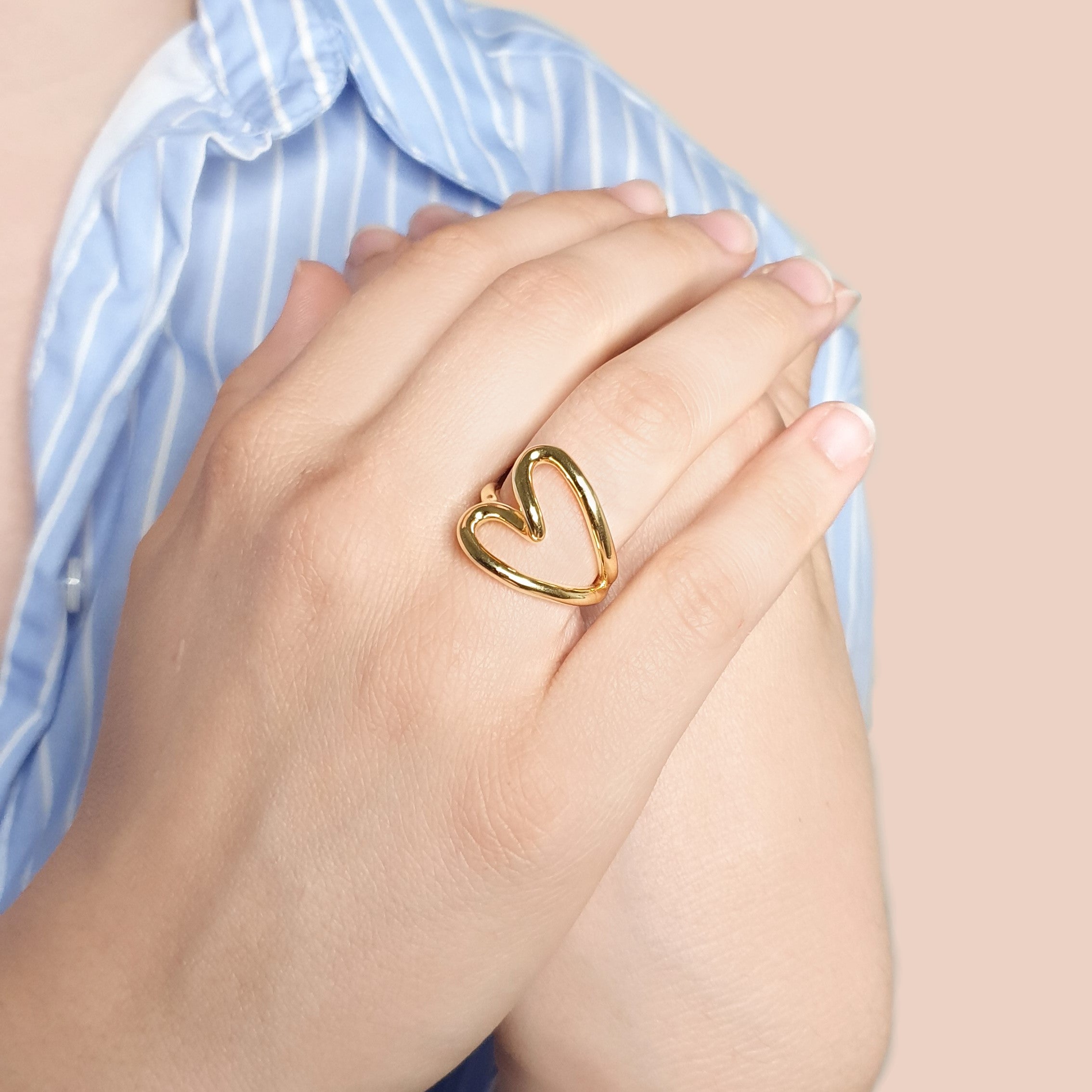 Bague coeur en argent plaqué or pour femme
