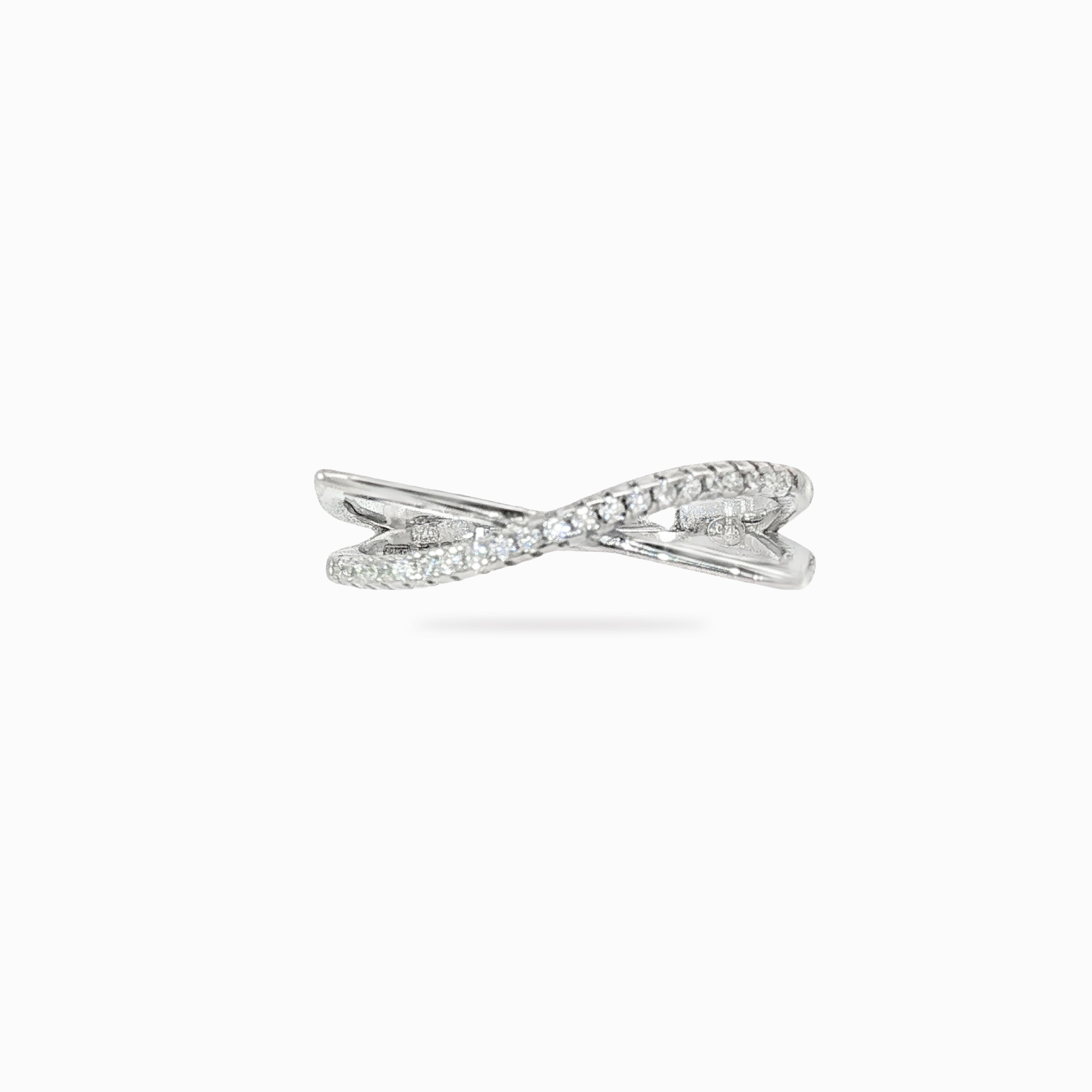 Bague double anneau croisé en argent 925 massif et zircons