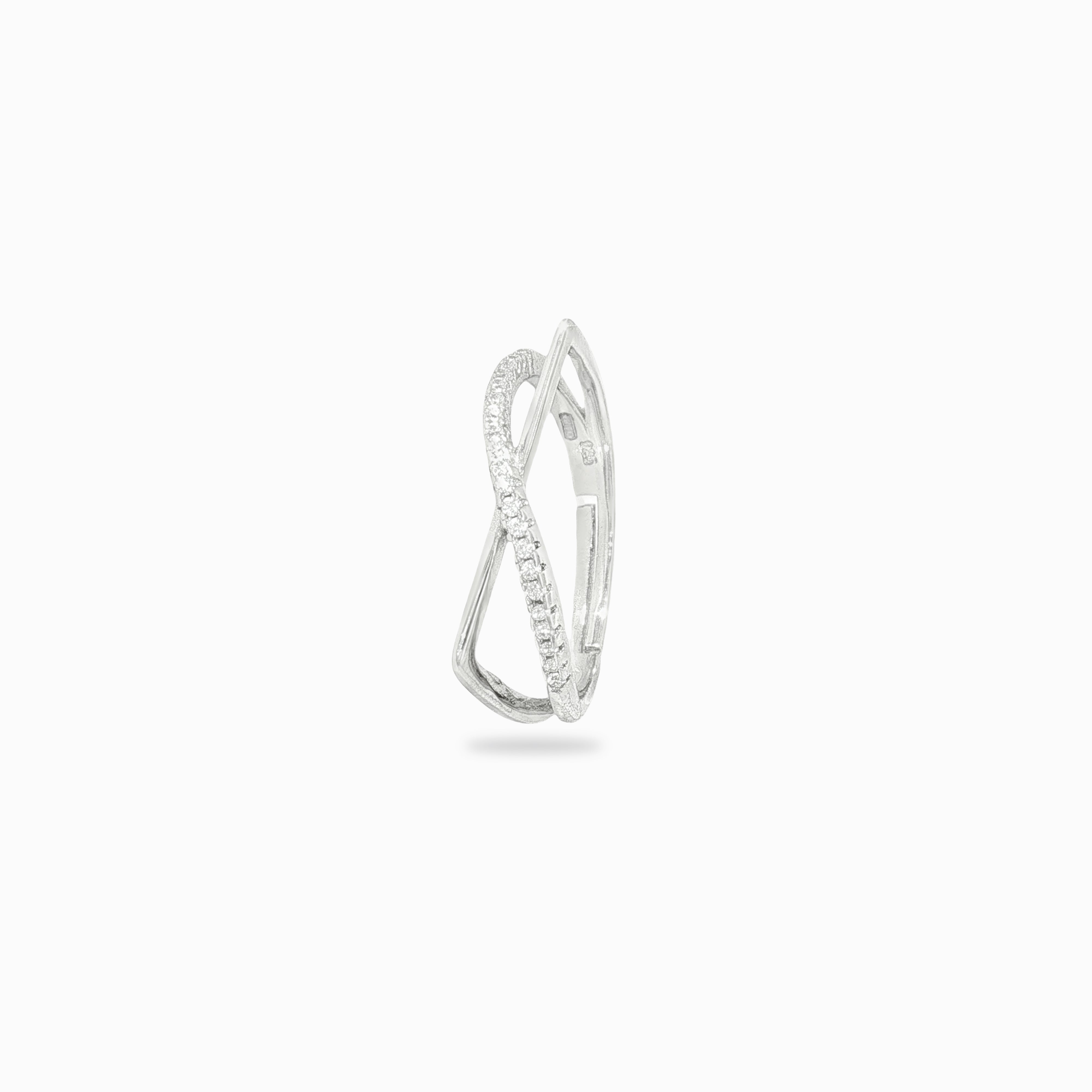 Bague Duetto argent 925 rhodié zircons vue profil fond blanc