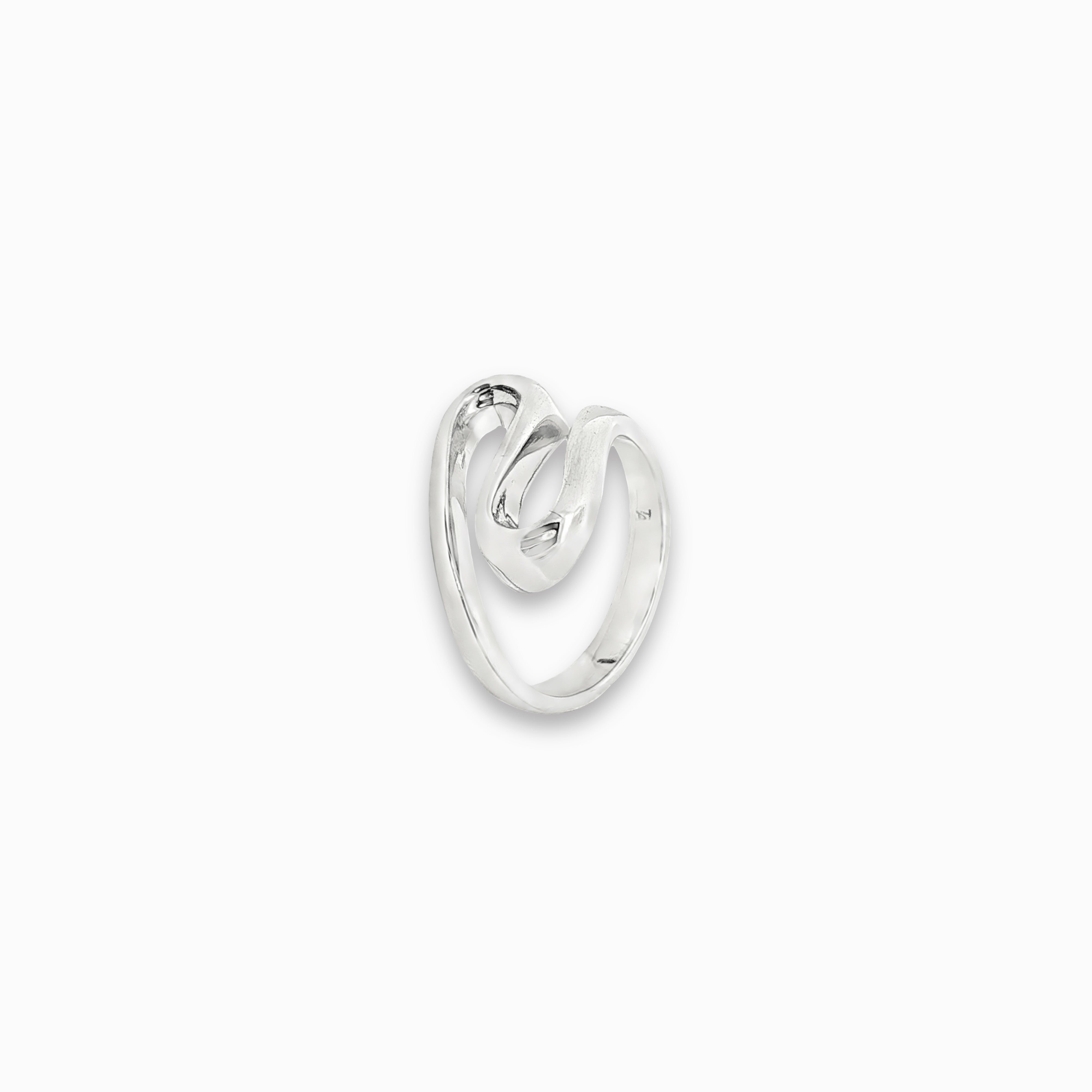 Bague vague en argent massif rhodié