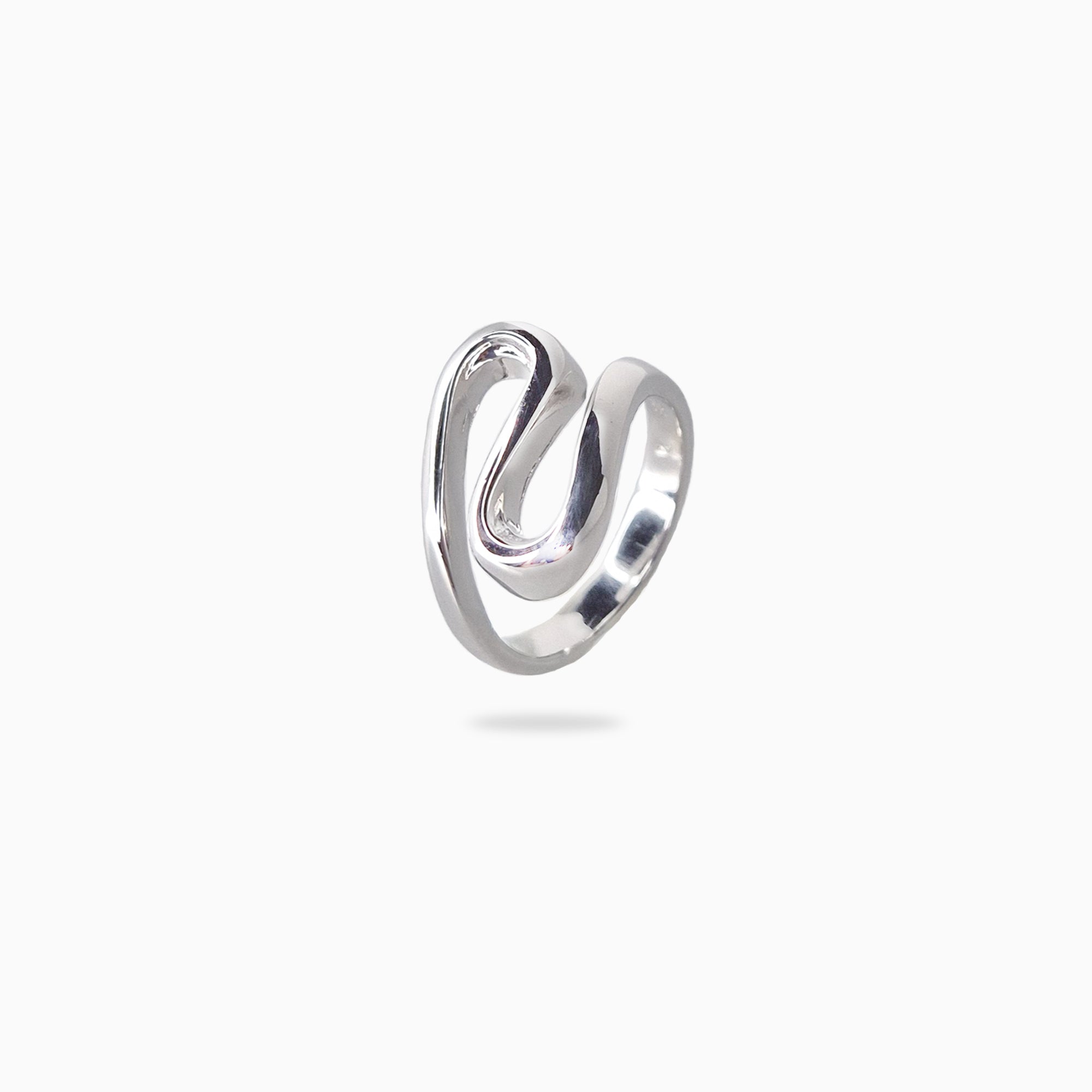 Bague vague en argent massif rhodié