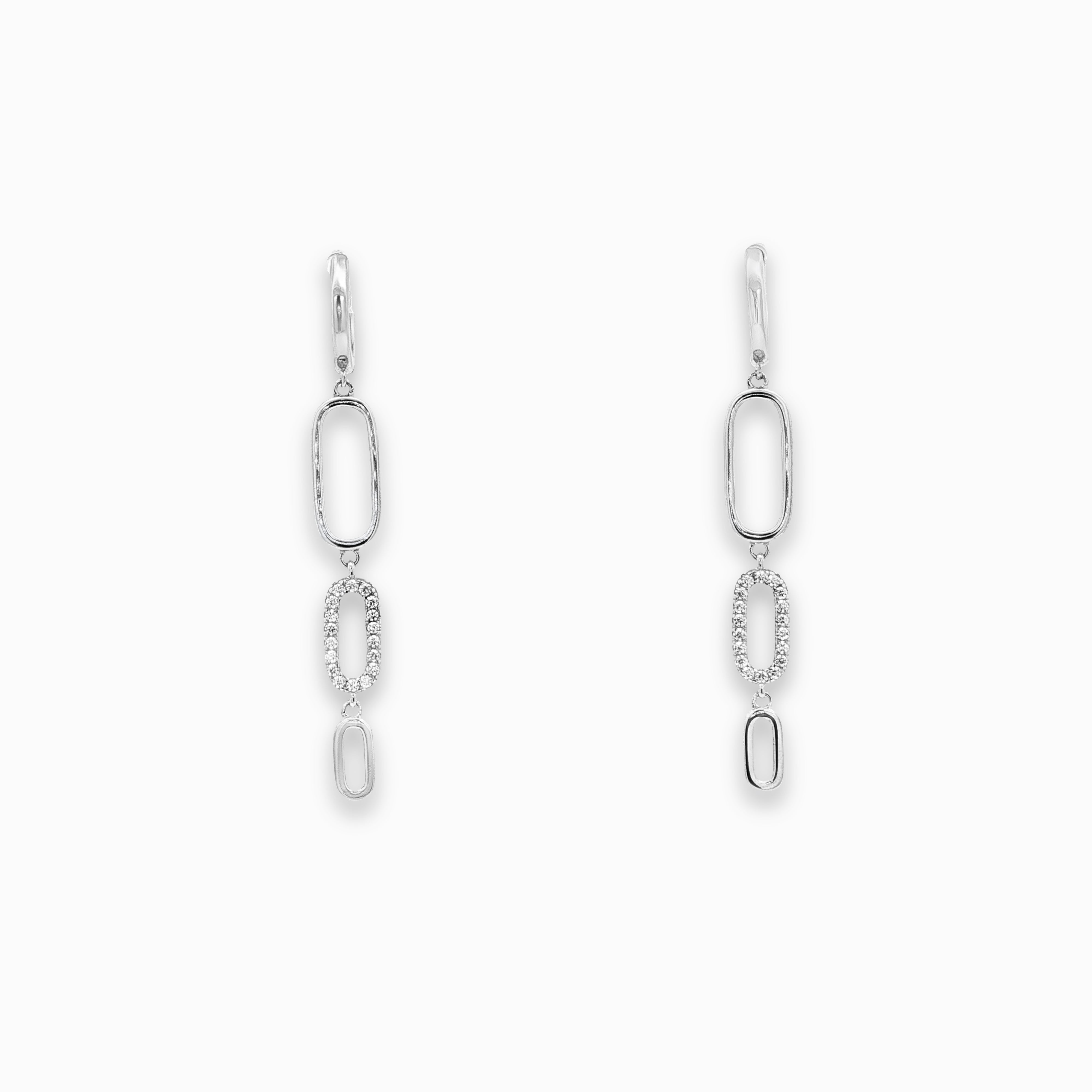 Boucles d'oreilles longues pendantes zirconium couleur argent