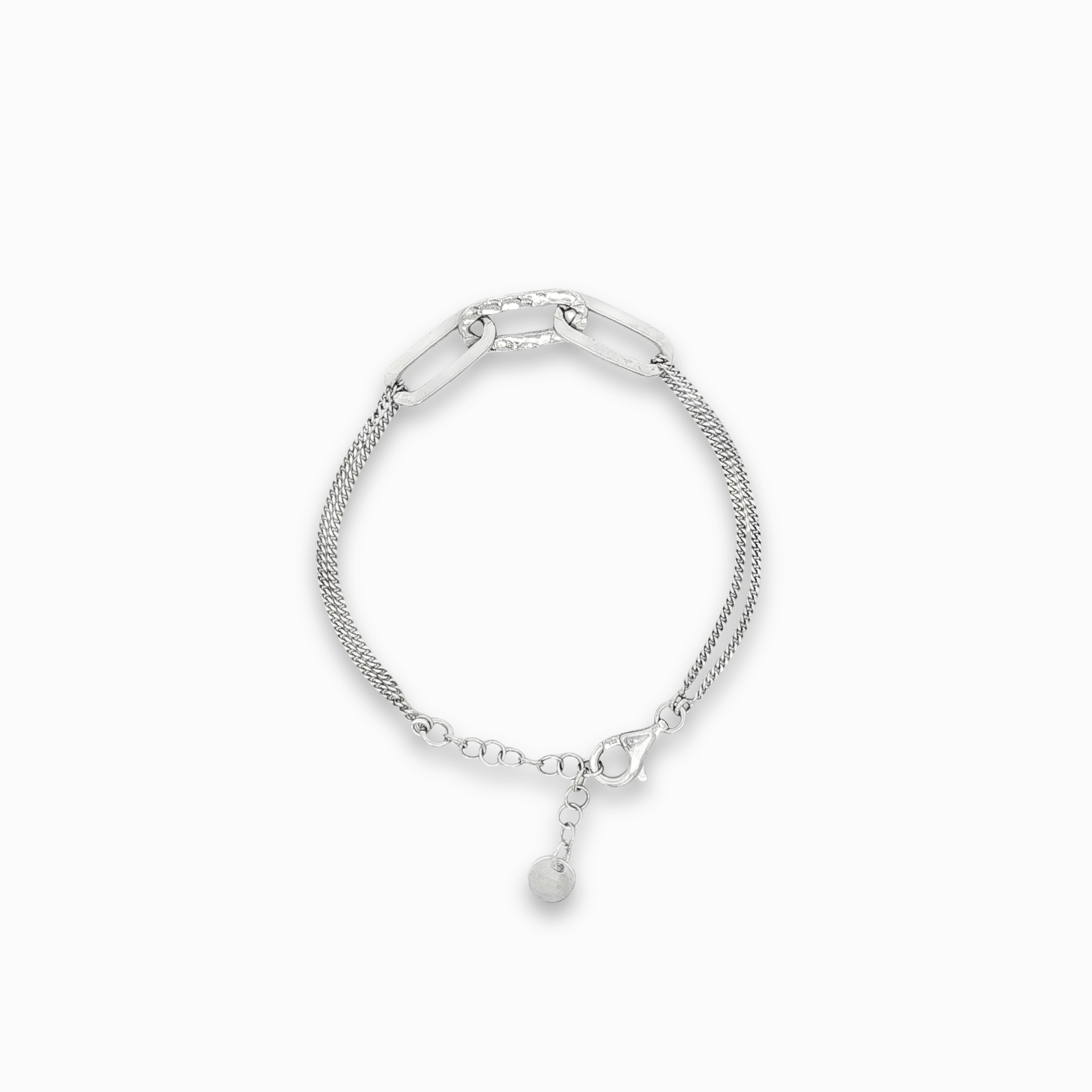 Bracelet maillon martelé en argent 925 rhodié pour femme