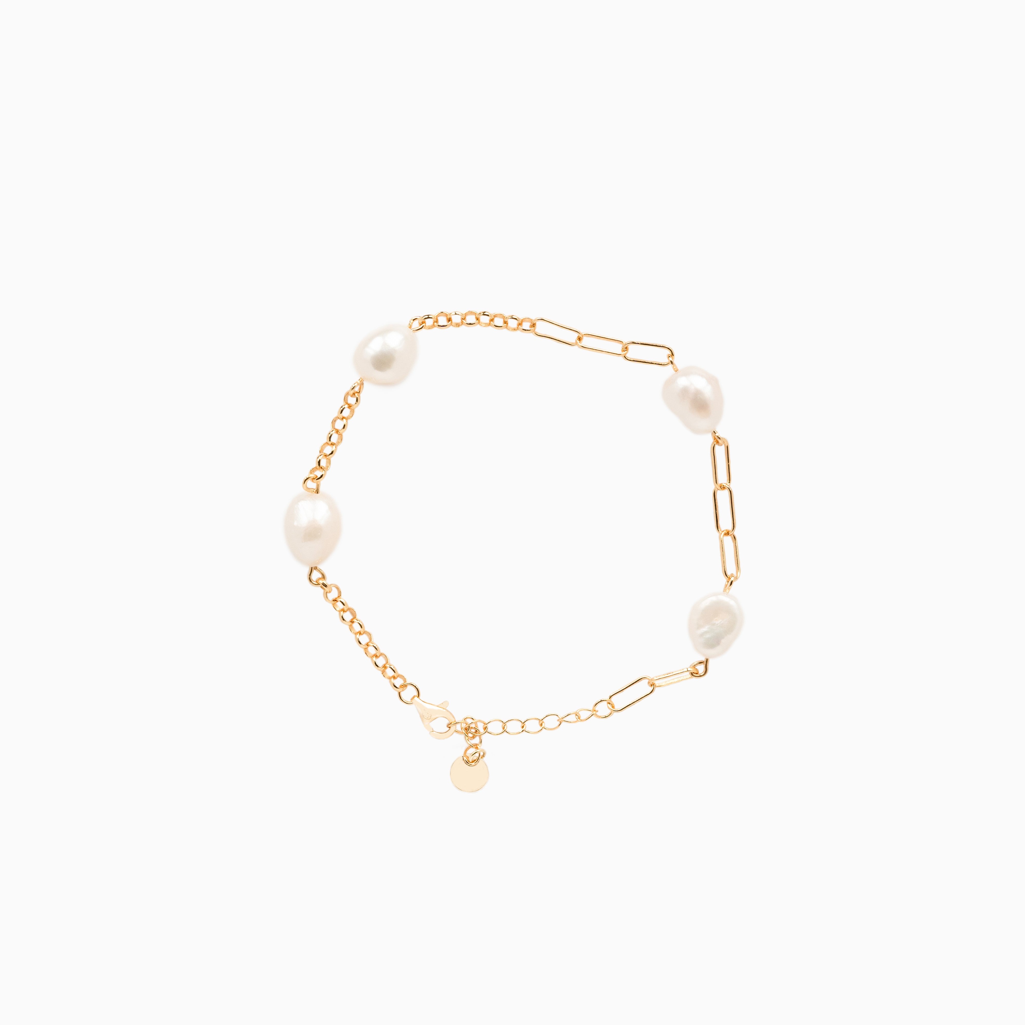 Bracelet perles avec maillons et chaîne en argent couleur or jaune