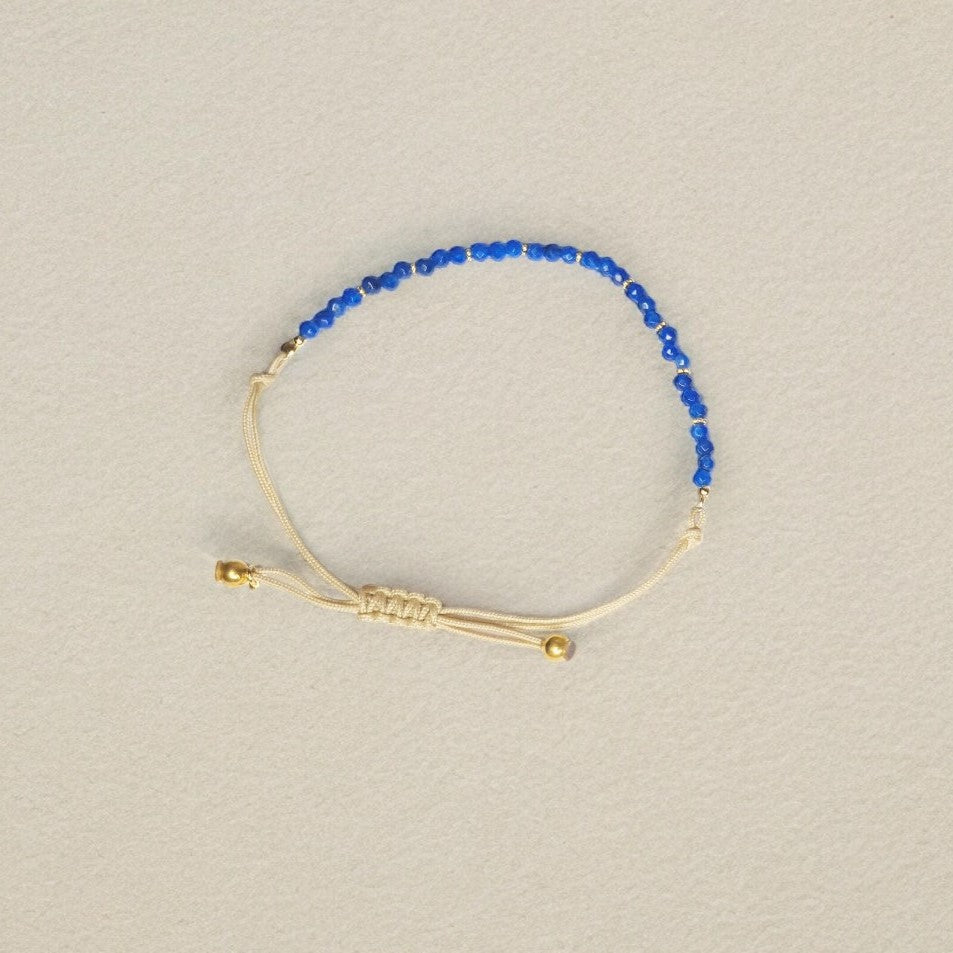 Bracelet quartz bleu coton beige et sable avec de l'argent 925