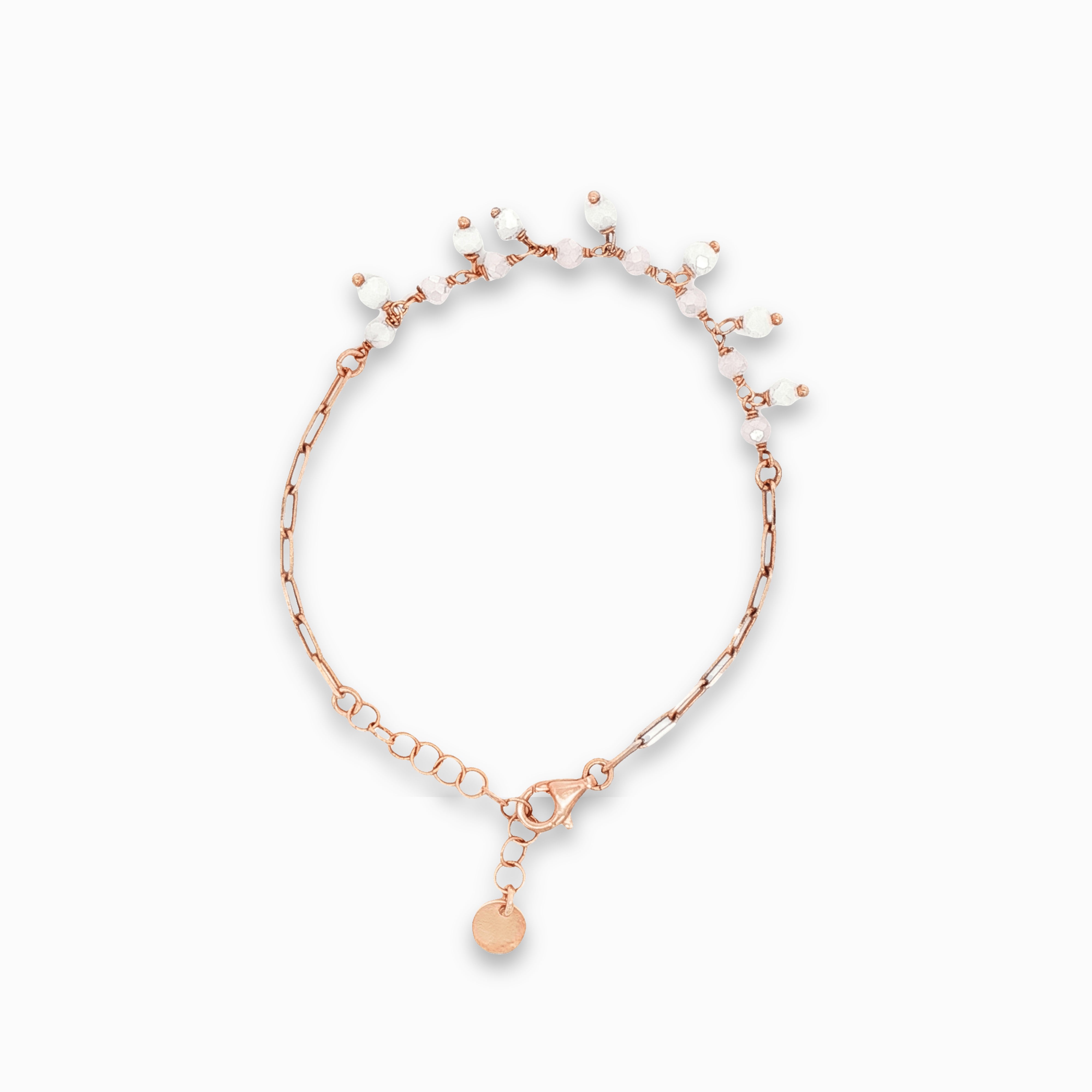 Rose quartz and white bracelet in 925 rose gold color silver