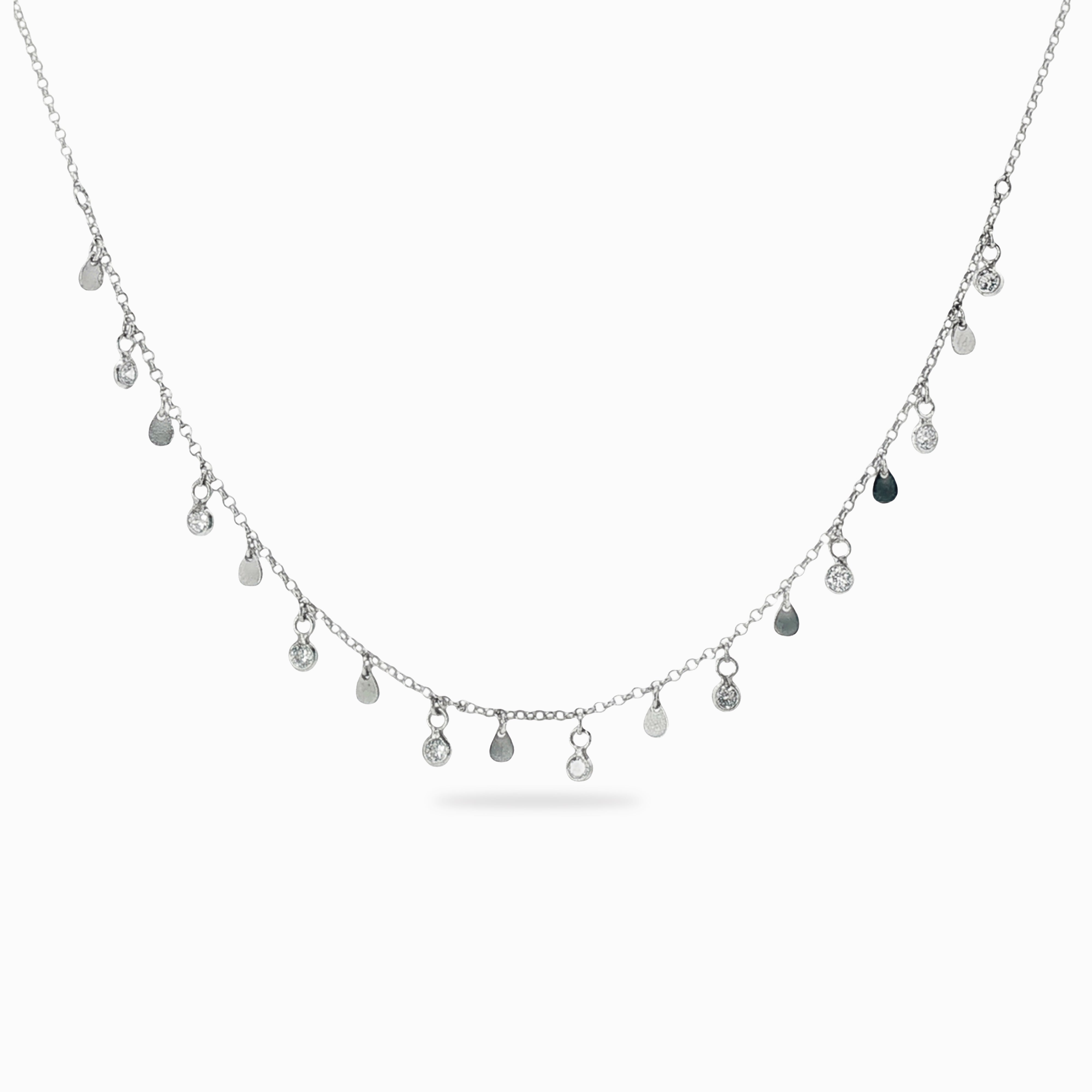 Solid rhodium-plated silver zirconium necklace