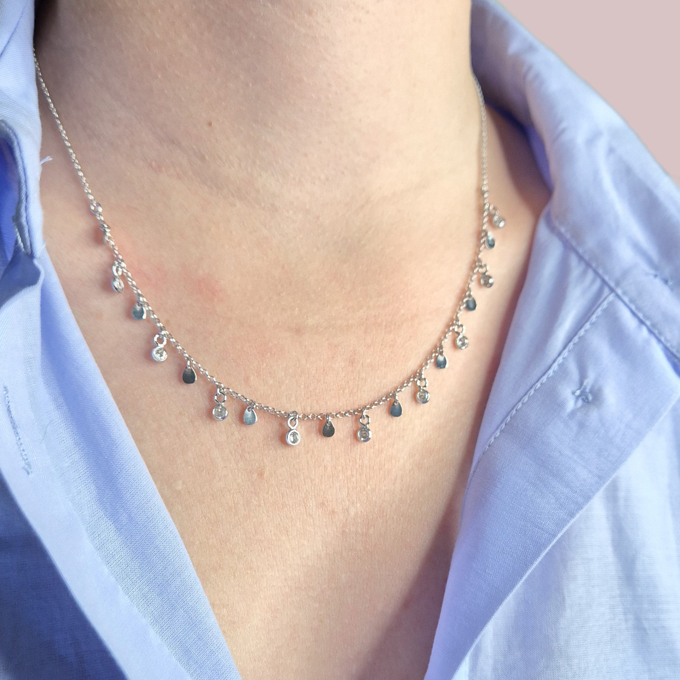 Collier femme en argent massif rhodié avec zirconiums
