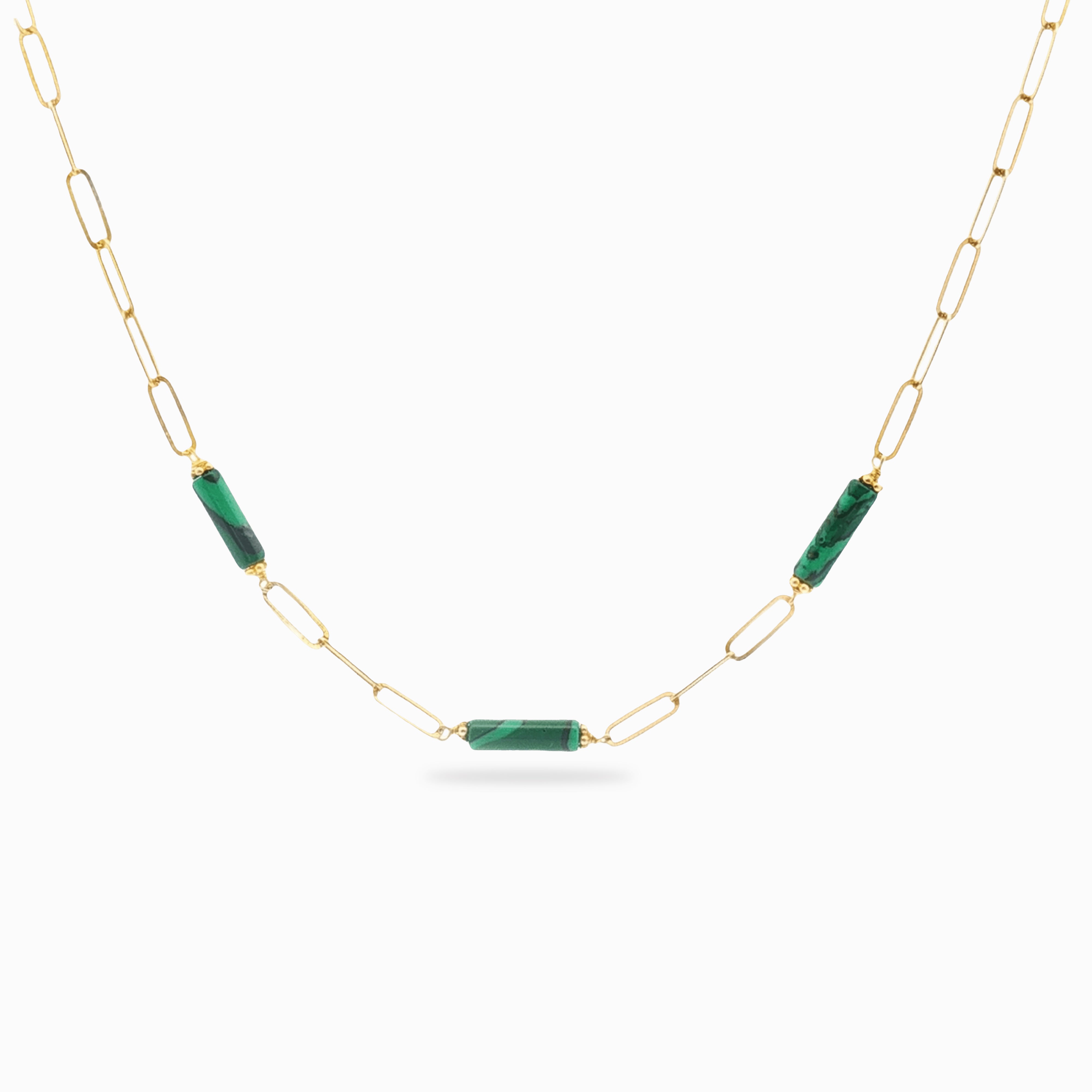 Malachit-Halskette aus 925er Silber in der Farbe Gelbgold