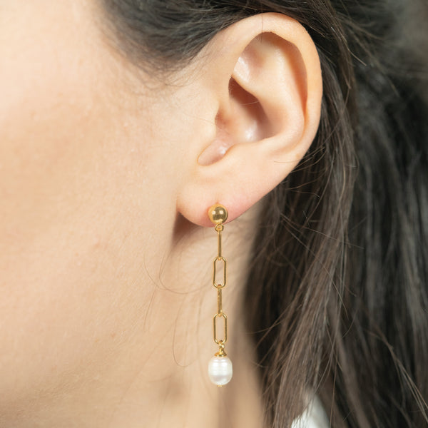 Boucles d'oreilles argent 925 couleur or jaune avec perles naturelles