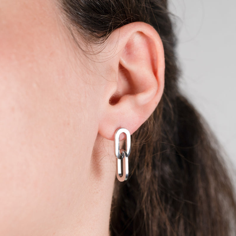 Boucles d'oreilles deux anneaux couleur argent