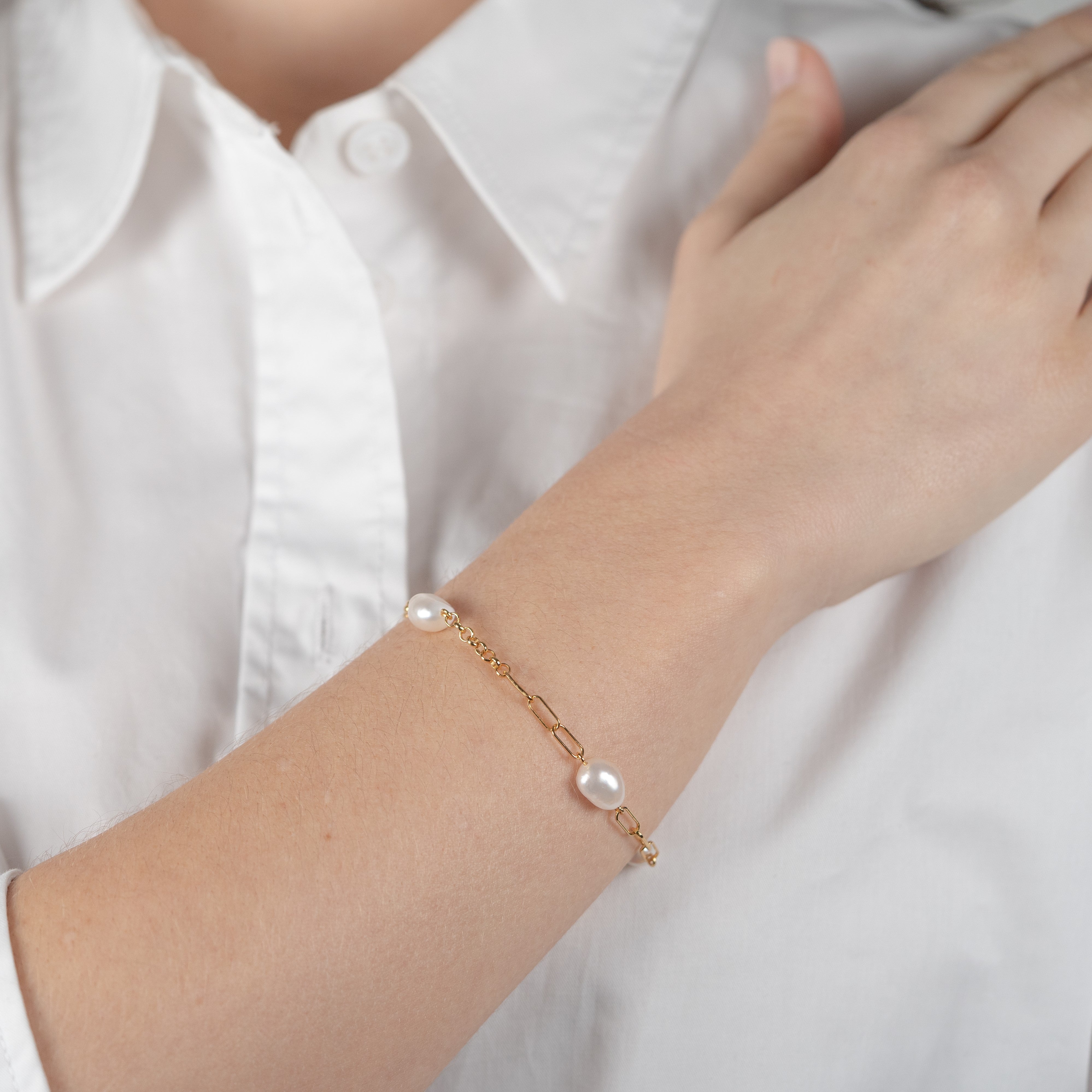 Valero Pearls Bracciale In Perle D'Acqua Dolce – Argento Sterling 925 – Classico Con Chiusura A Moschettone – Bianco 7-8 Mm